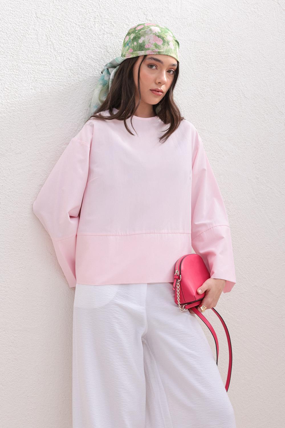 Pembe-Geniş Manşetli Bluz