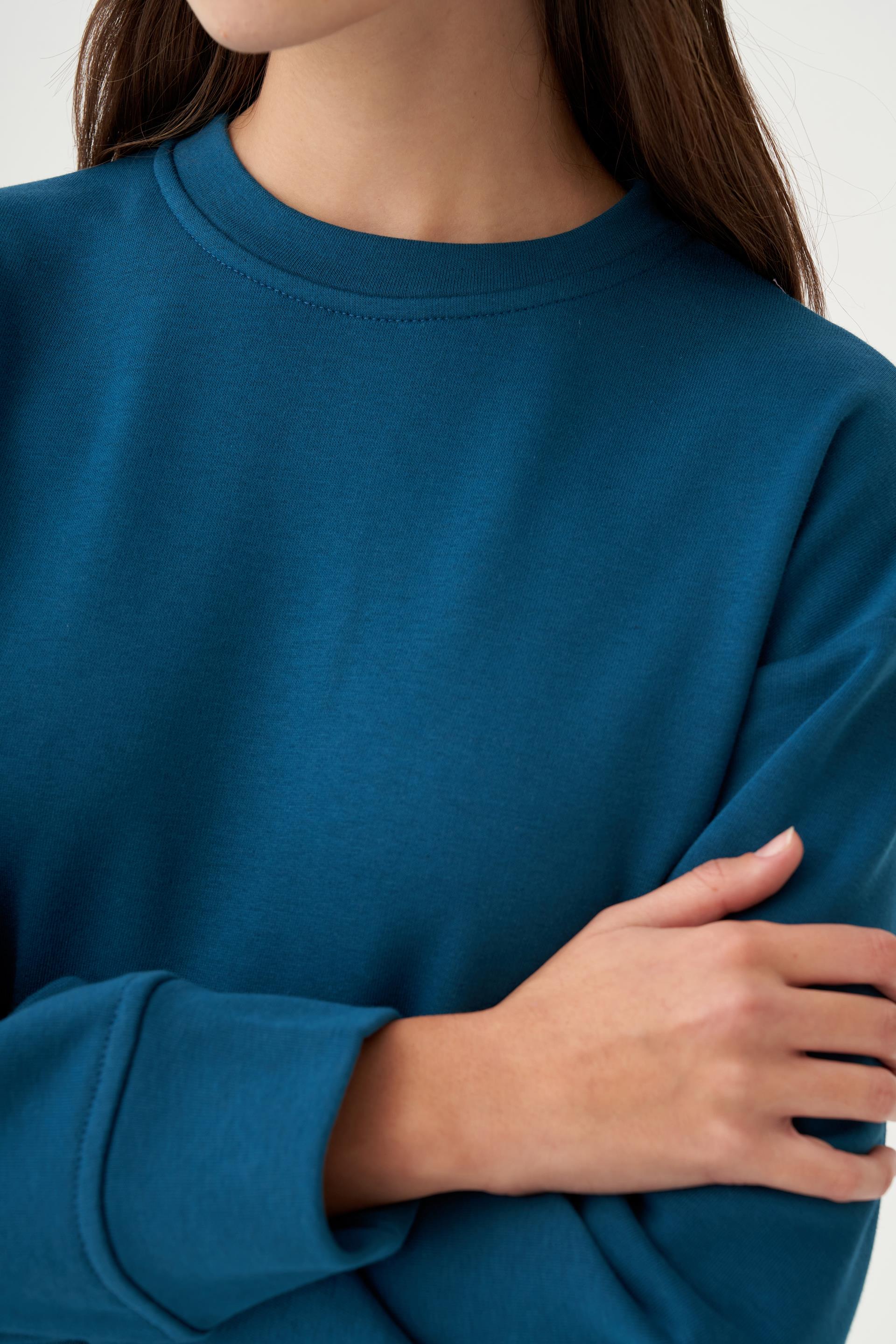 Petrol-Yumuşak Dokulu Sweatshirt