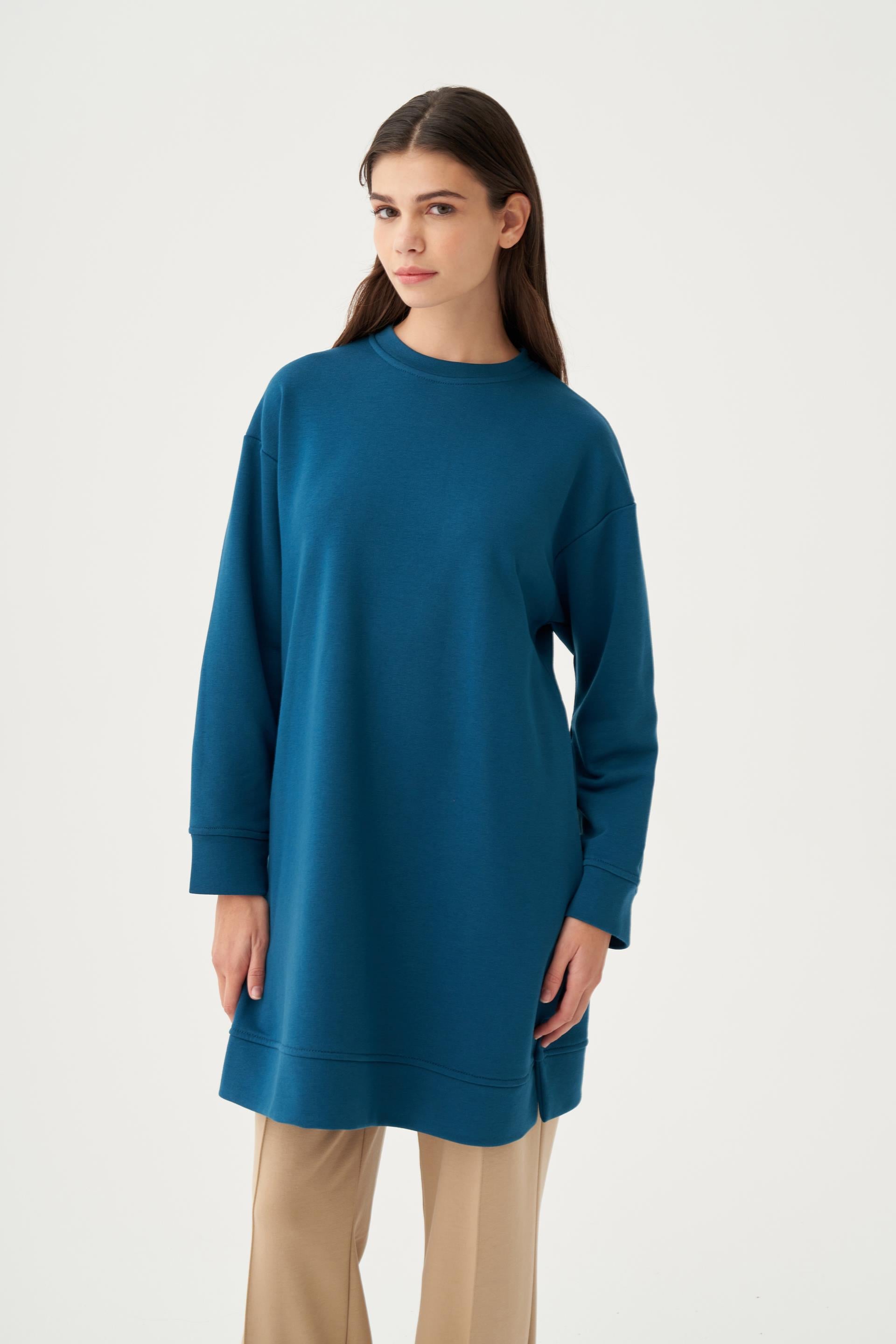 Petrol-Yumuşak Dokulu Sweatshirt