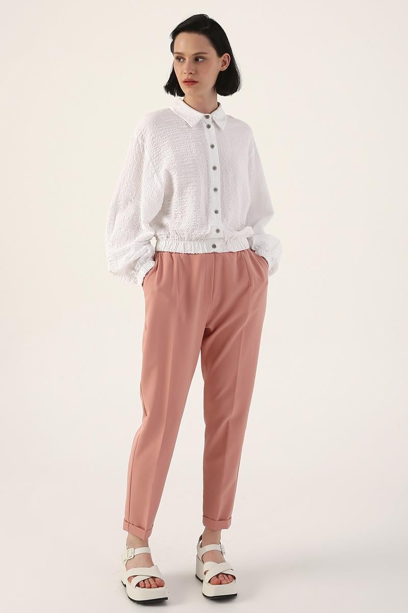 Elastic Waist Straight Pants
