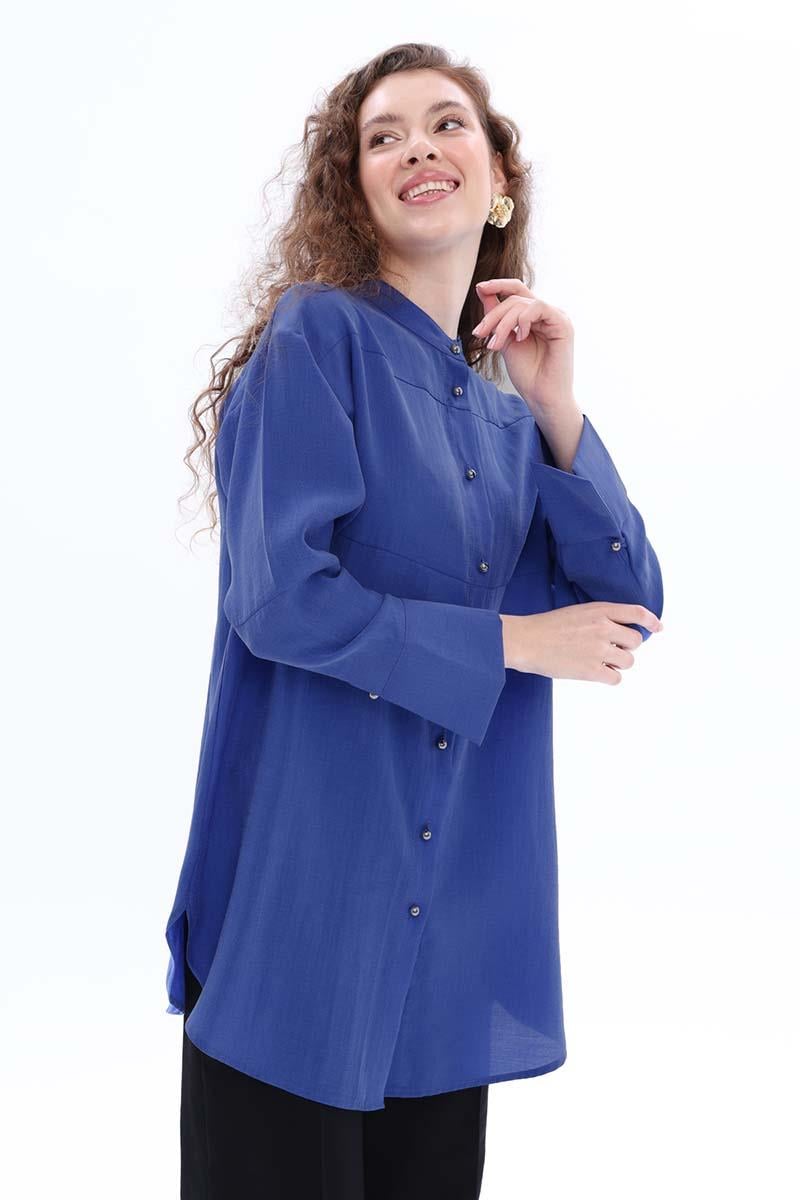 Saks-Metal Düğmeli Gömlek Tunik