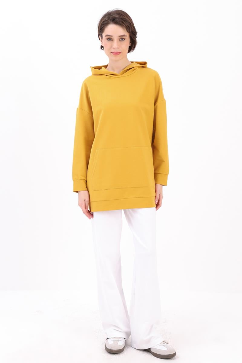 Sarı-Kapüşonlu Sweat Tunik