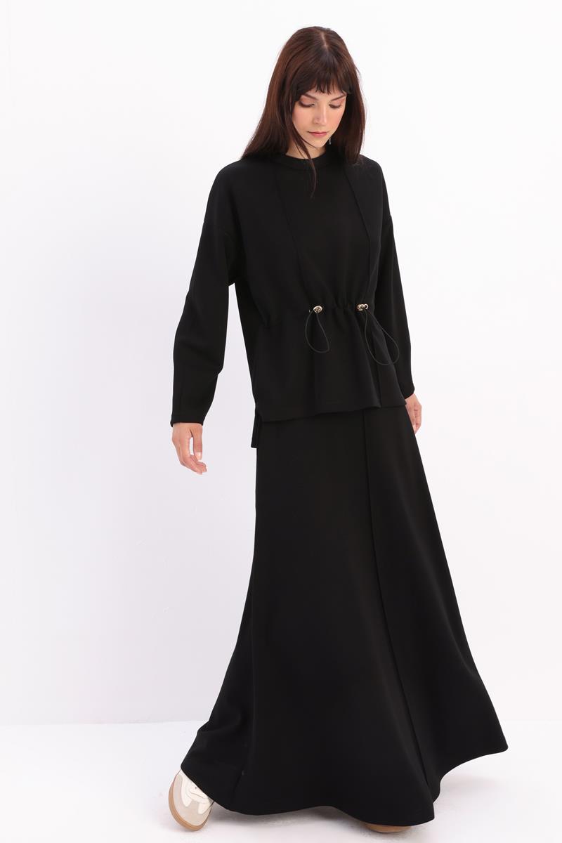 Knitted Skirt Suit With Shirred Waist