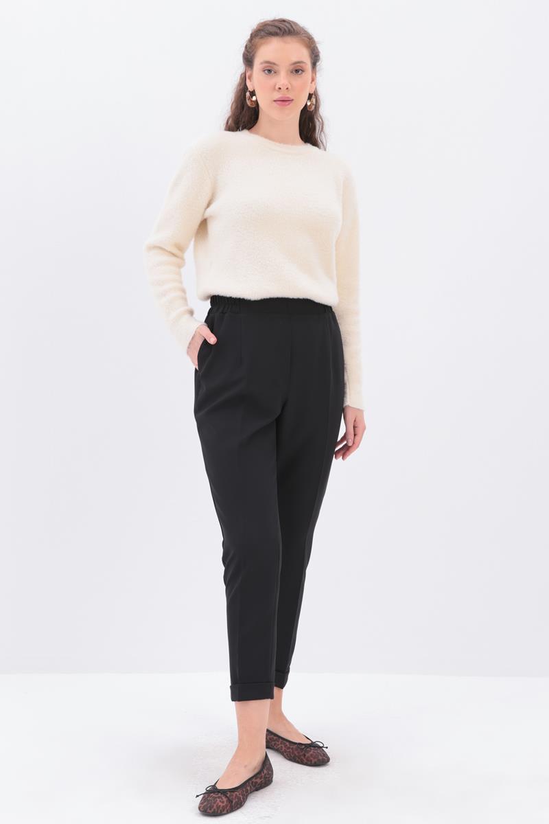 Elastic Waist Straight Pants