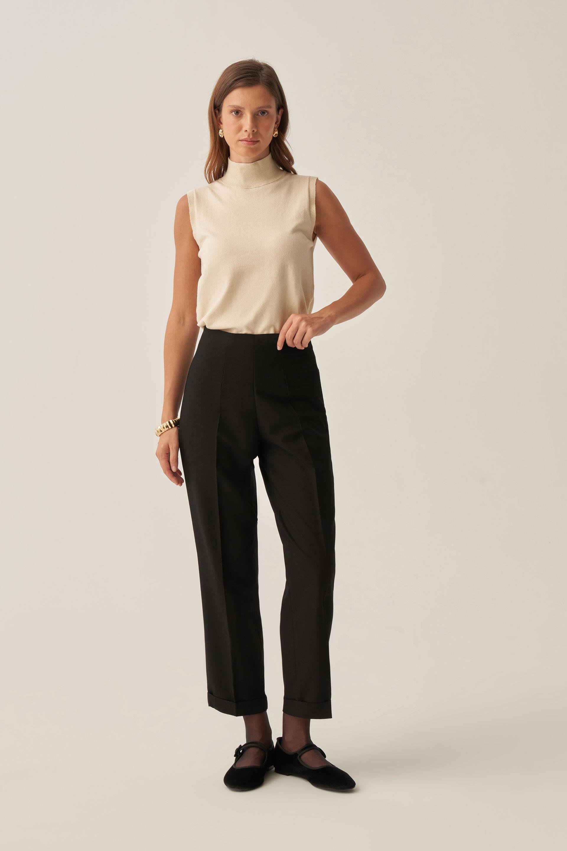 Siyah-Bilek Boy Double Paça İnterlok Pantolon