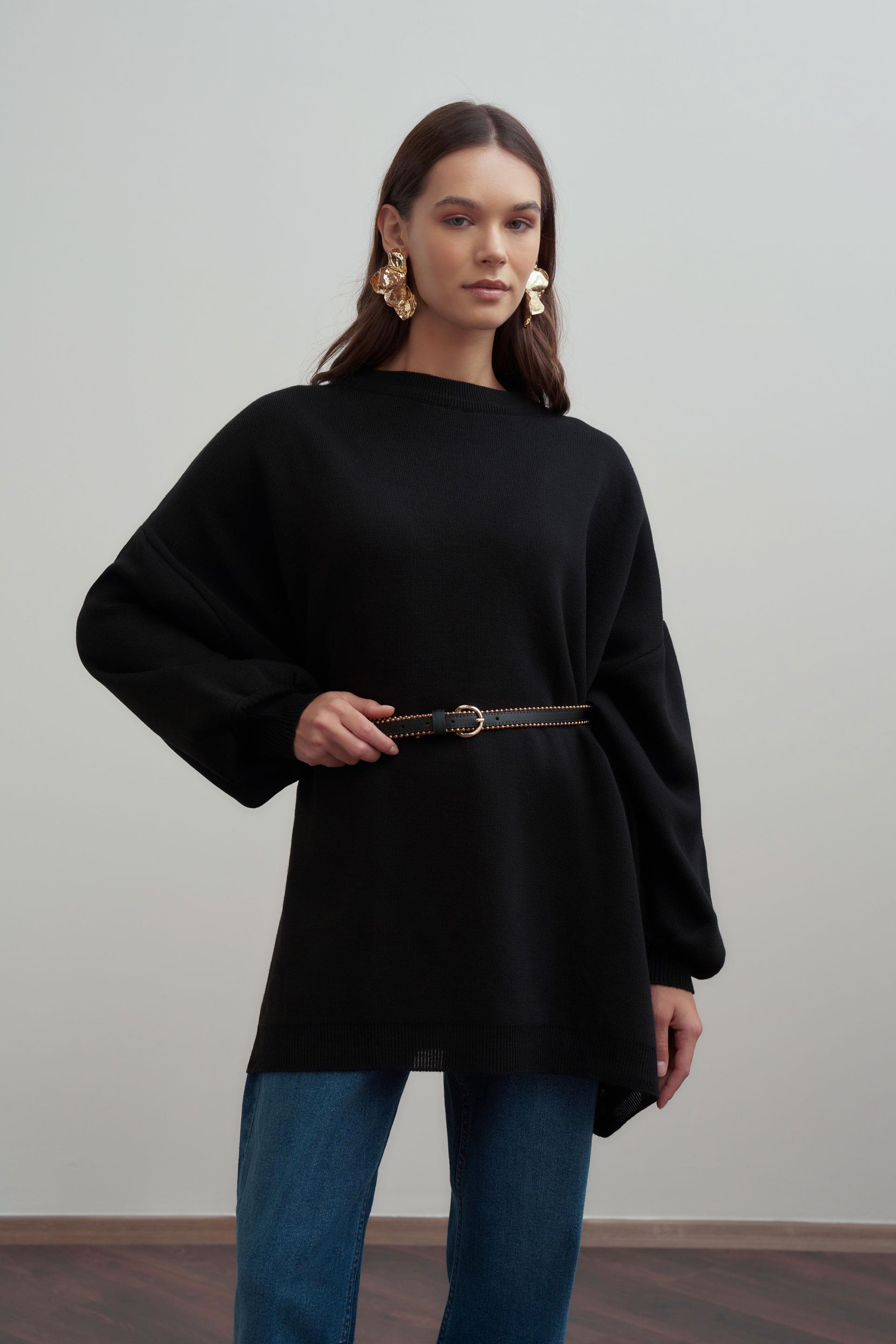 Siyah-Bol Kesim Triko Kazak