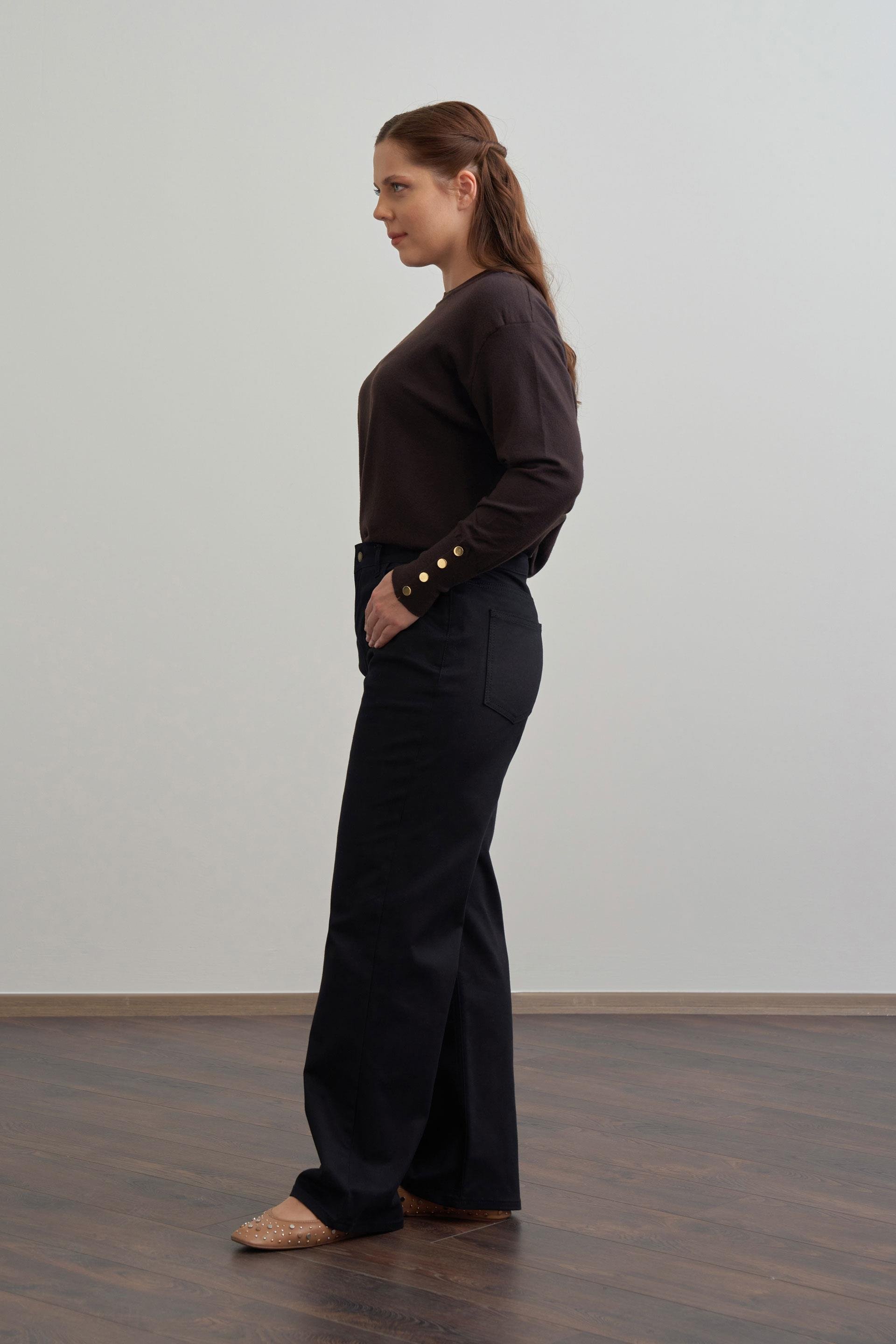 Siyah-Boru Paça Büyük Beden Gabardin Pantolon