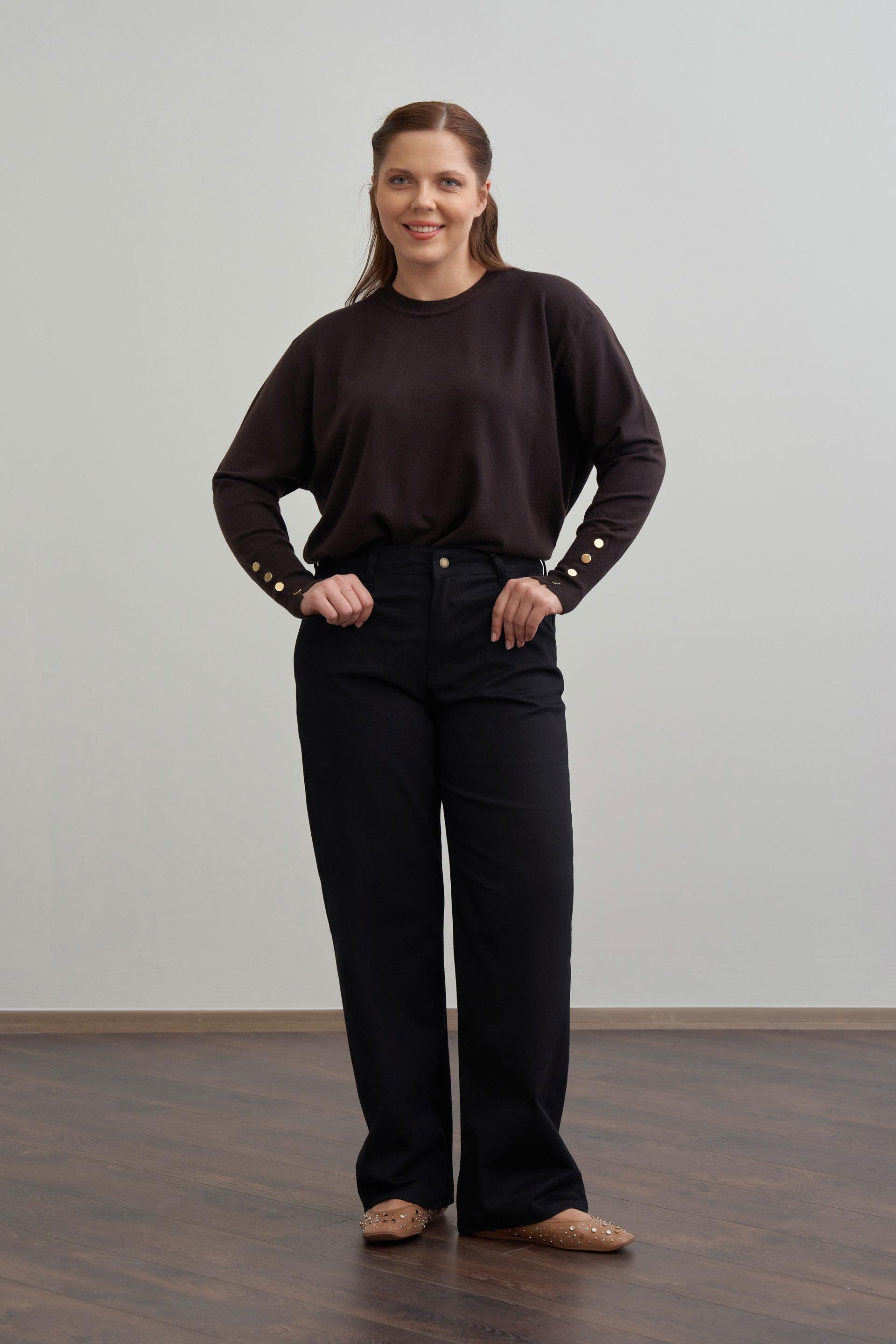 Siyah-Boru Paça Büyük Beden Gabardin Pantolon