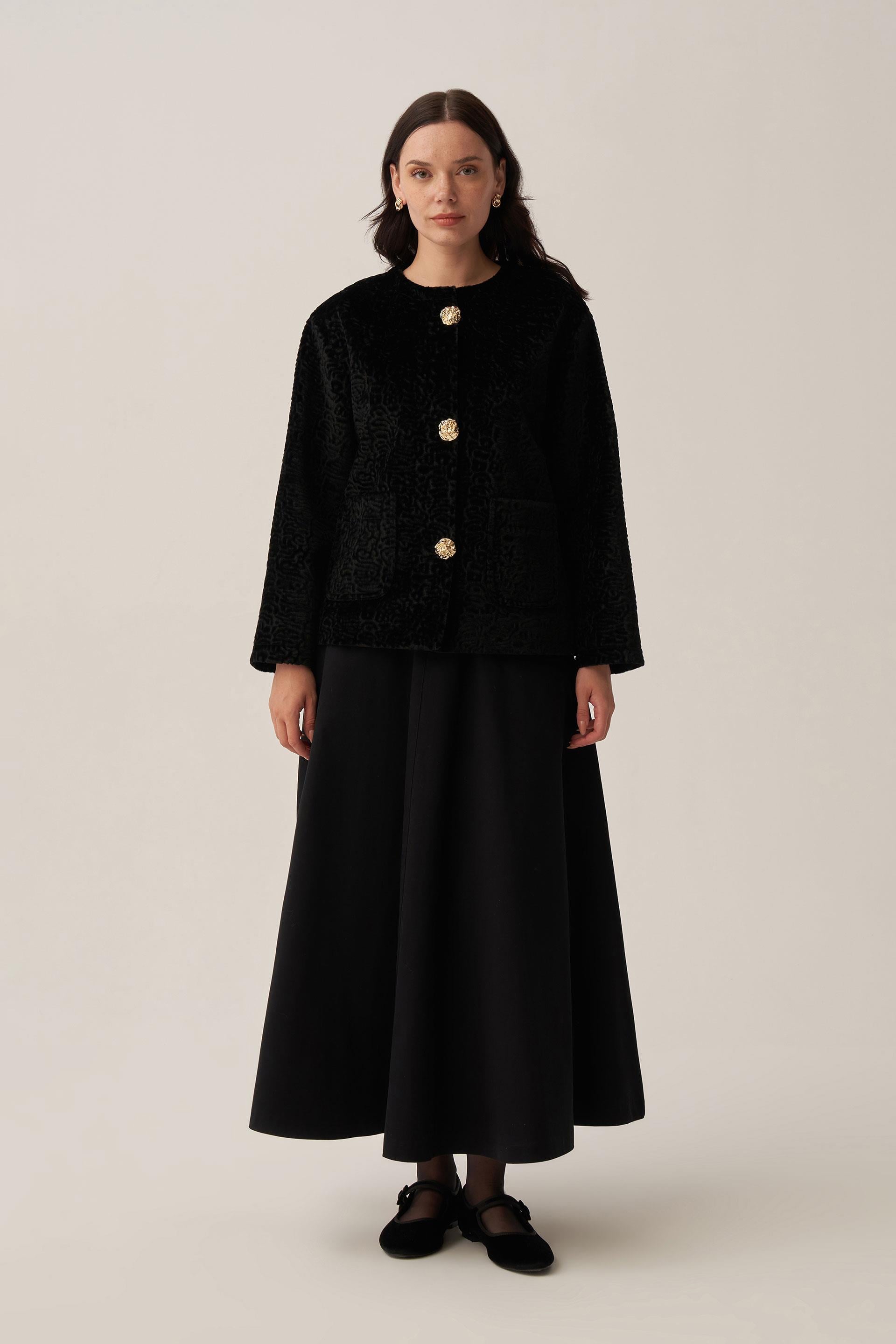 Siyah-Büyük Gold Düğmeli Kaşe Ceket