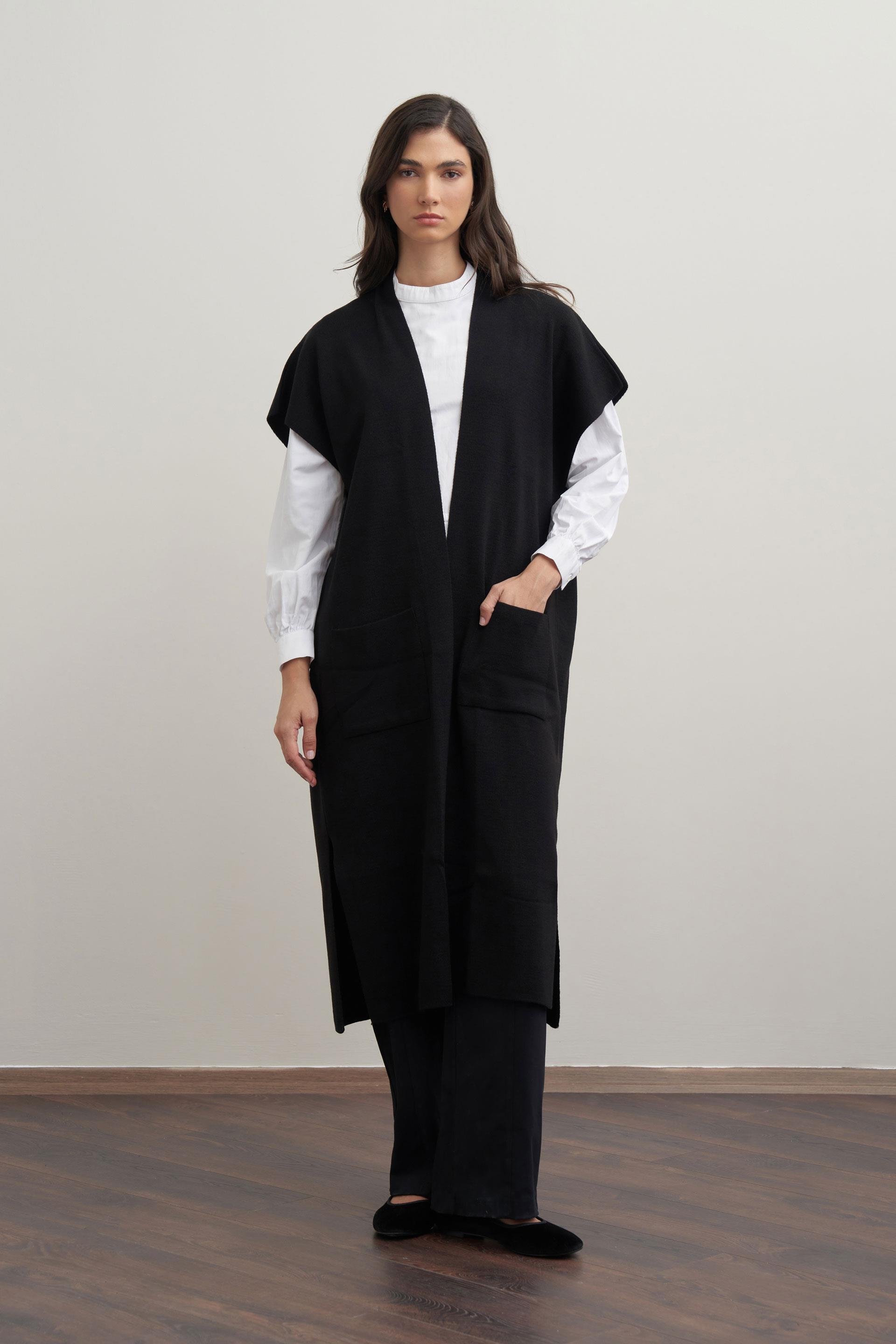 Cepli Uzun Triko Yelek