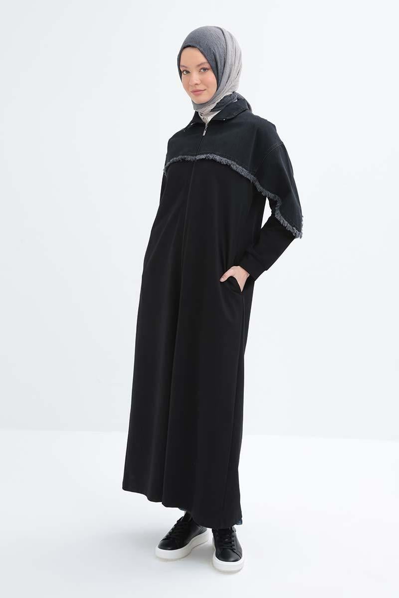 Siyah-DENİM GARNİLİ FERACE