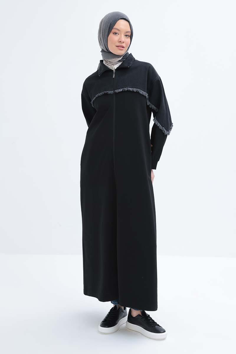 Siyah-DENİM GARNİLİ FERACE