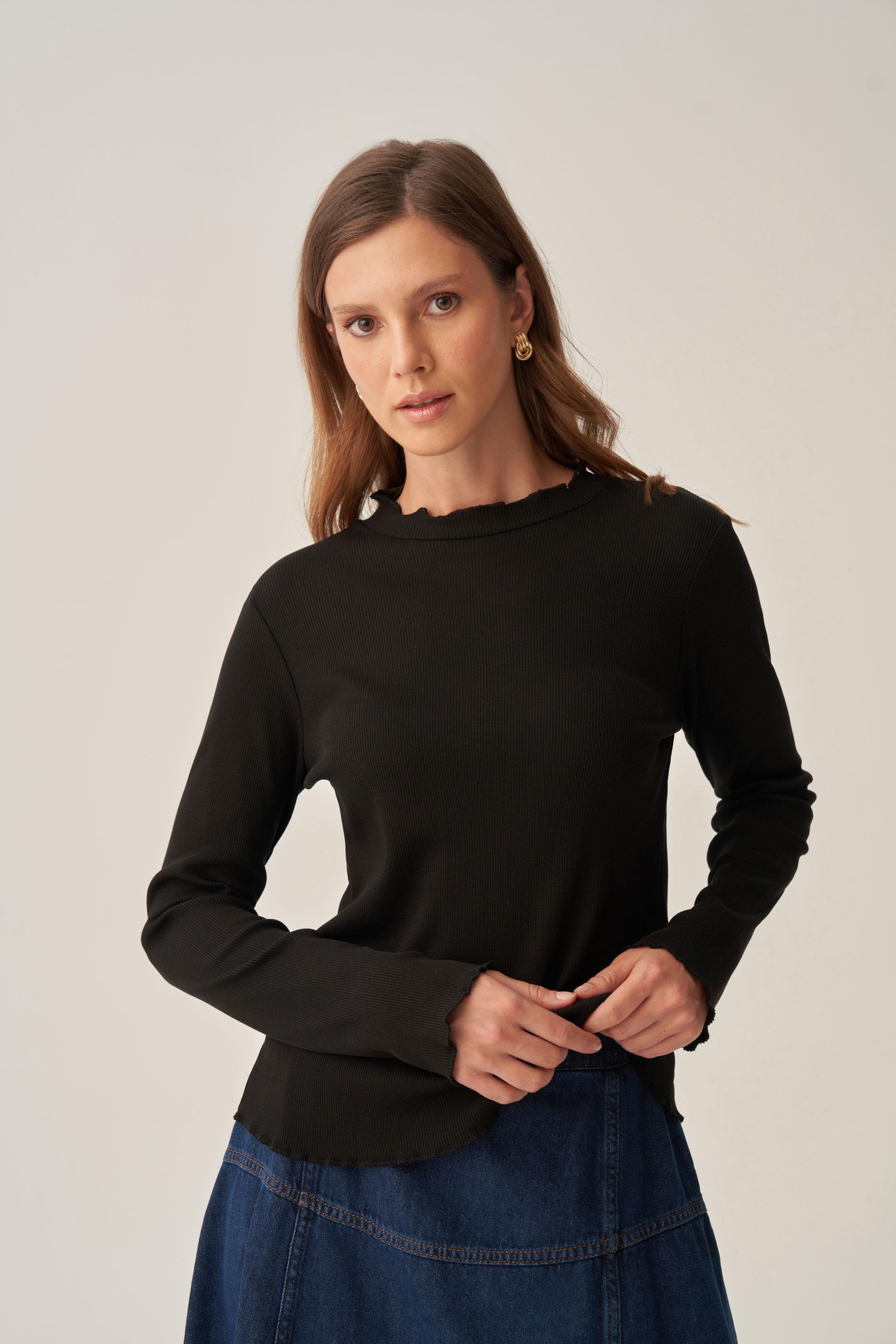 Siyah-Dik Yaka Uzun Kollu Body