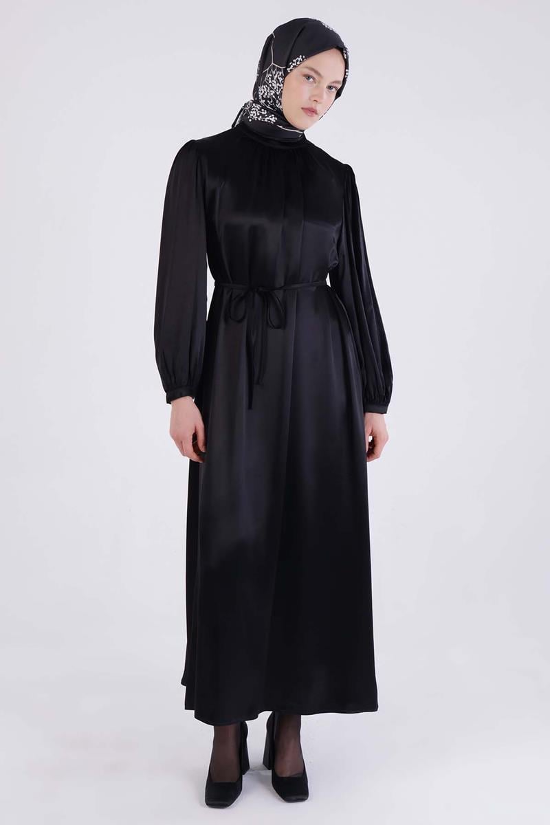 Judge Collar Belted Satin Dress