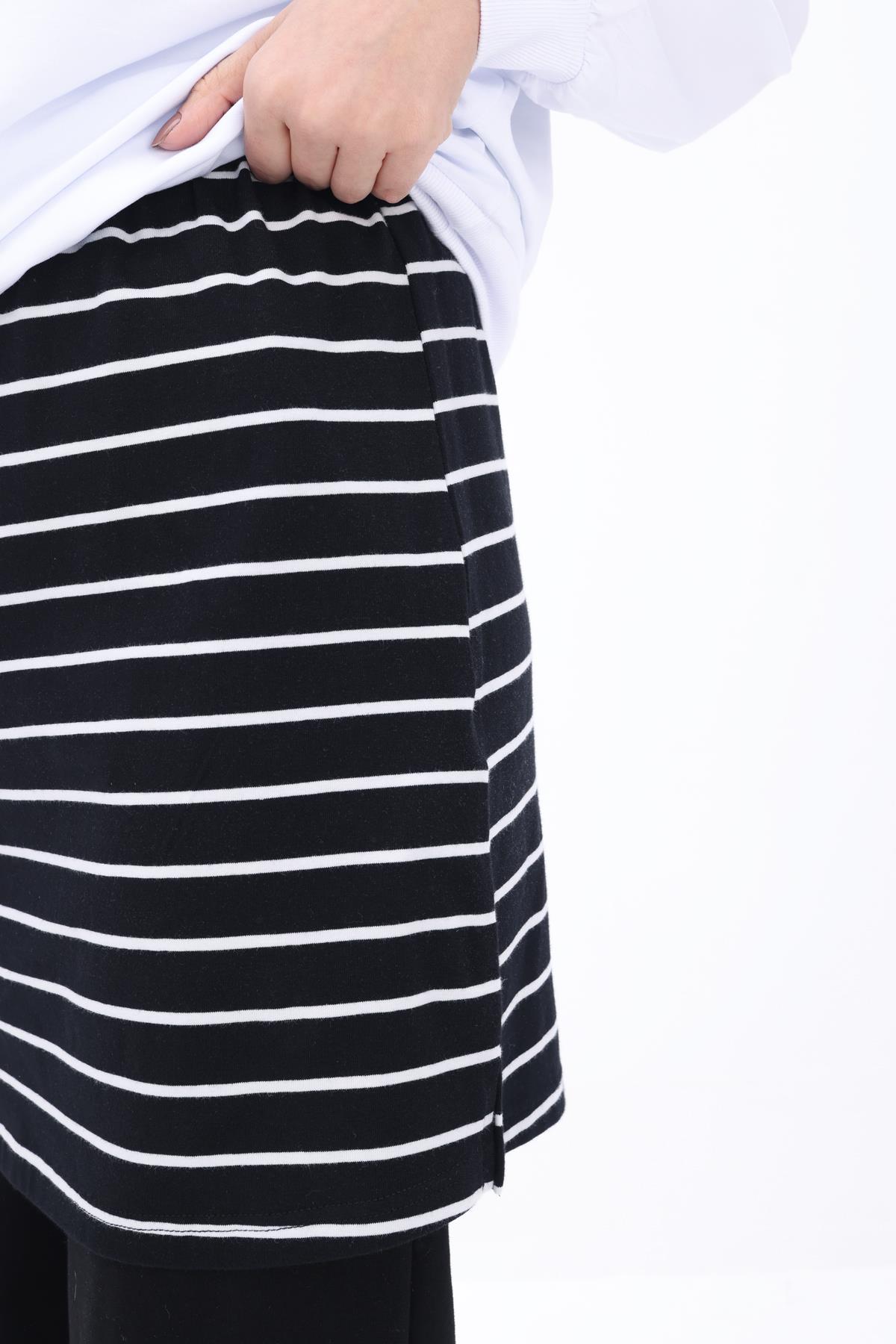 Pamuklu Çizgili İçlik Gömlek Etek