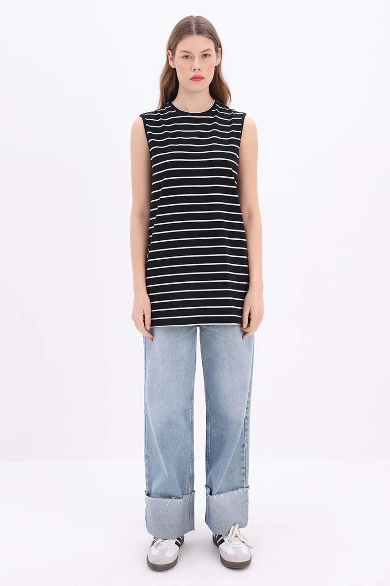 Cotton Striped Zero Sleeve Tunic