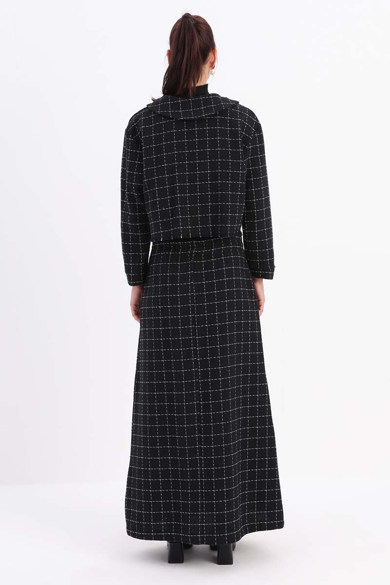 Tweed Skirt Suit with Stones Buttoned Pocket