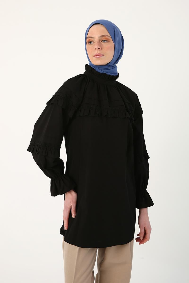 %100 Pamuk Fırfır Detaylı Oversize Tunik