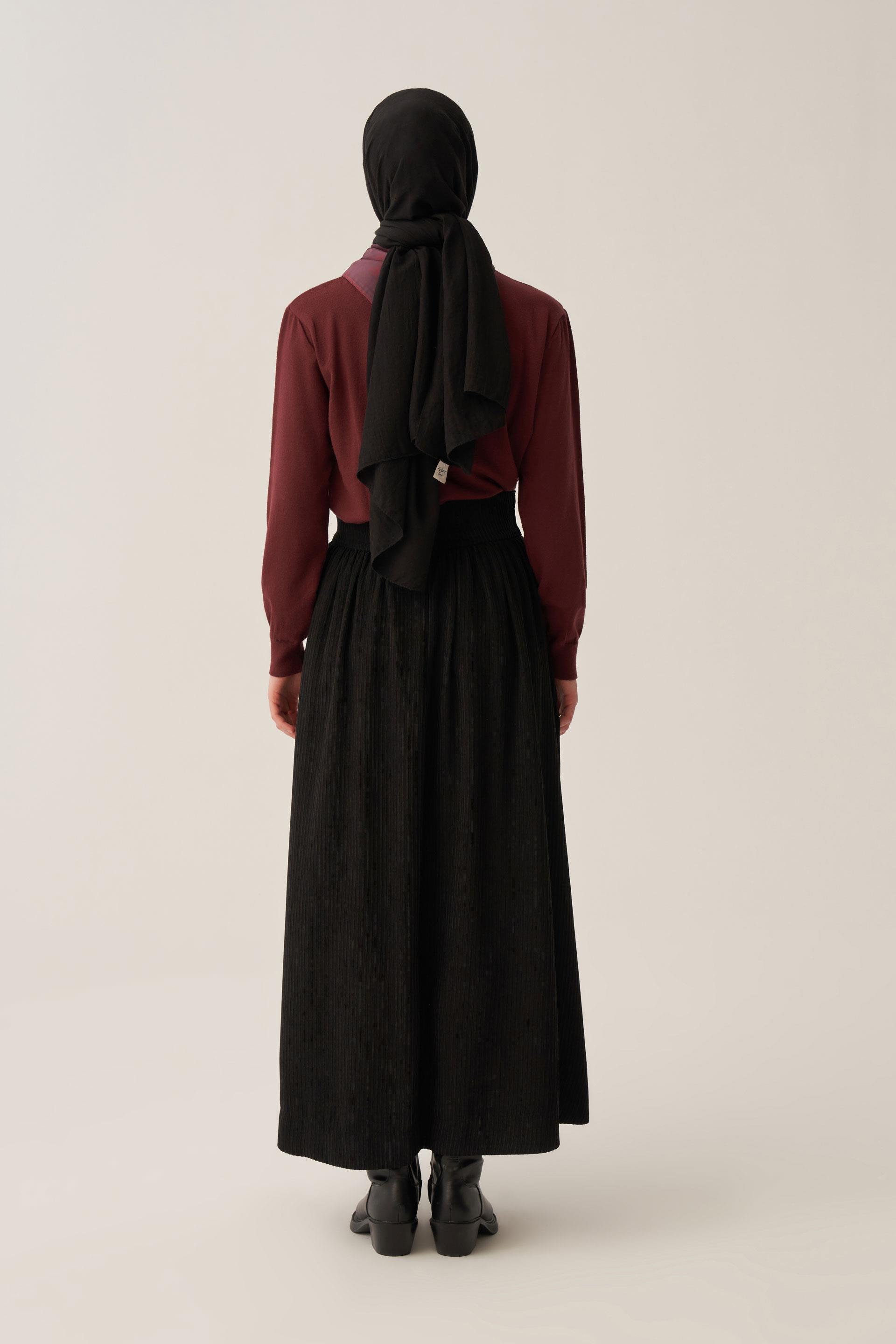 Siyah-Fitilli Kadife Kloş Etek