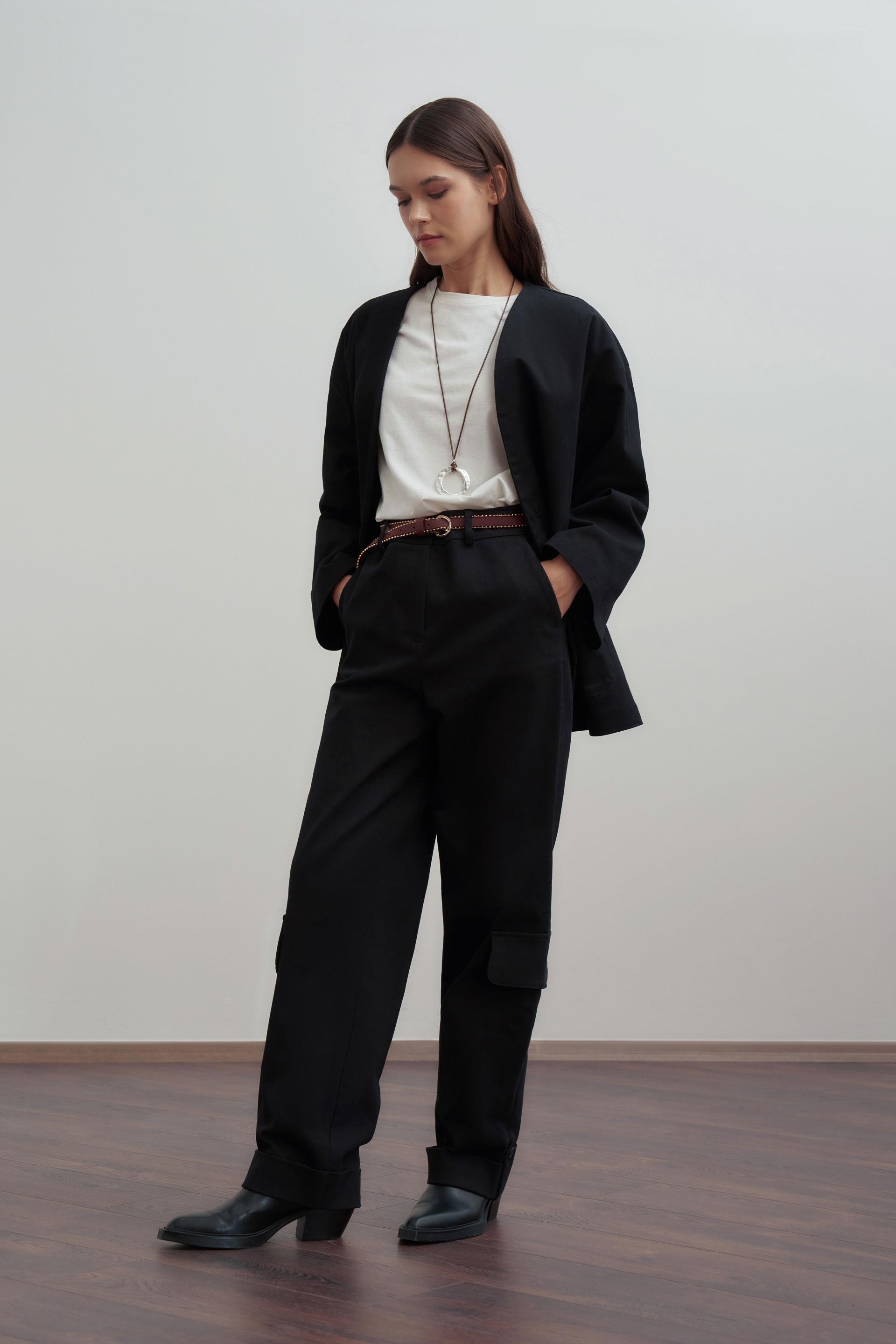 Siyah-Gabardin Kargo Pantolon