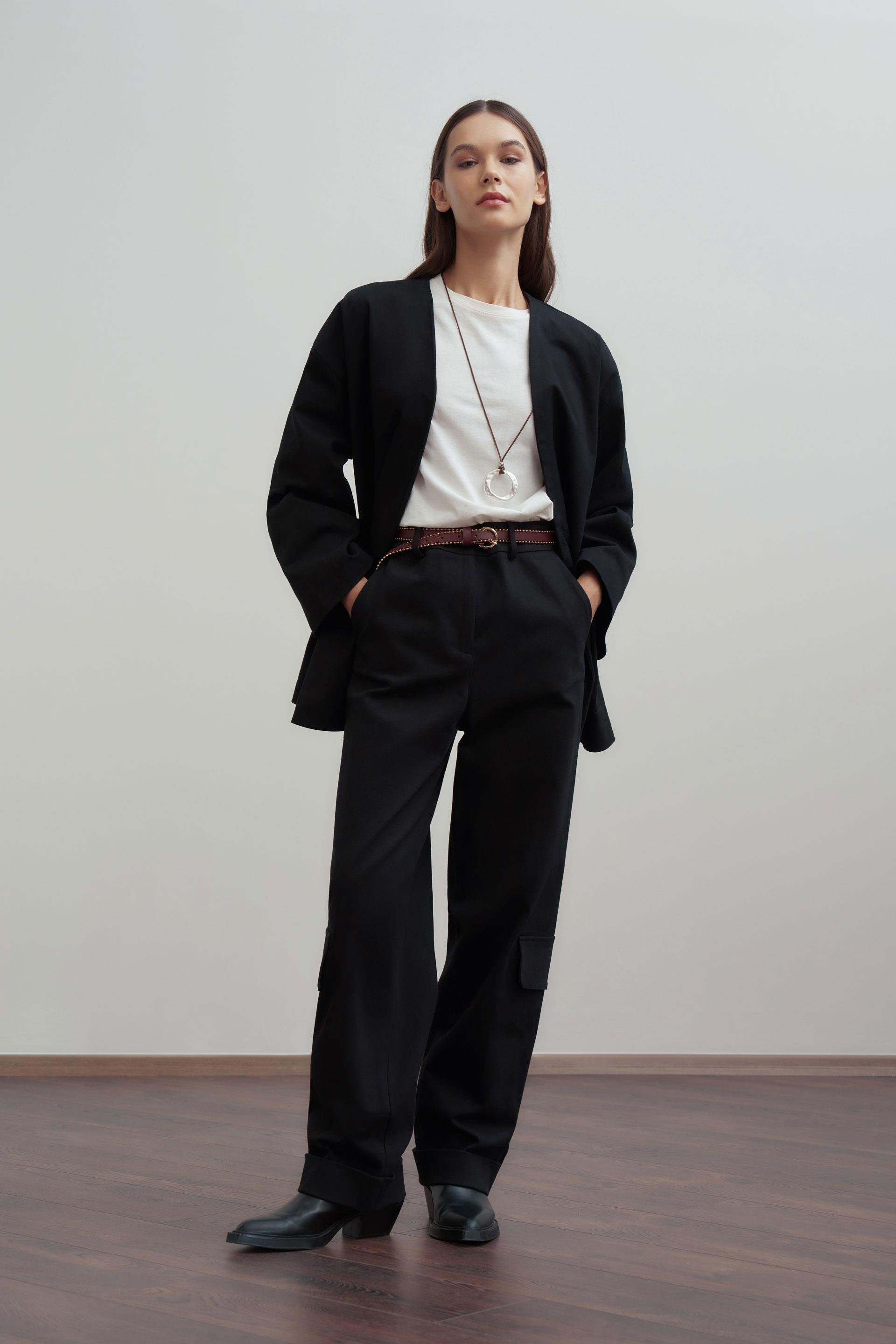 Siyah-Gabardin Kargo Pantolon