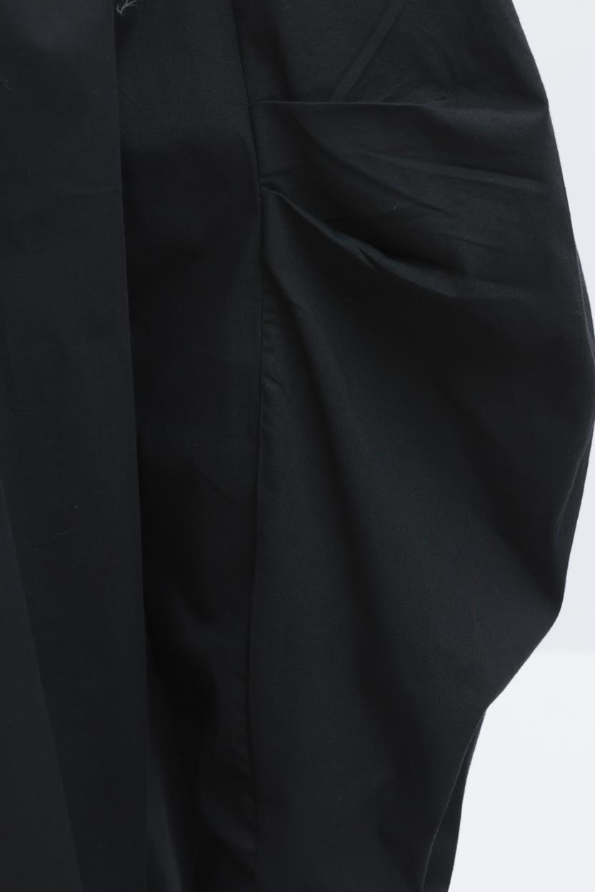 Siyah-İnce Kuşaklı Pileli Poplin Gömlek