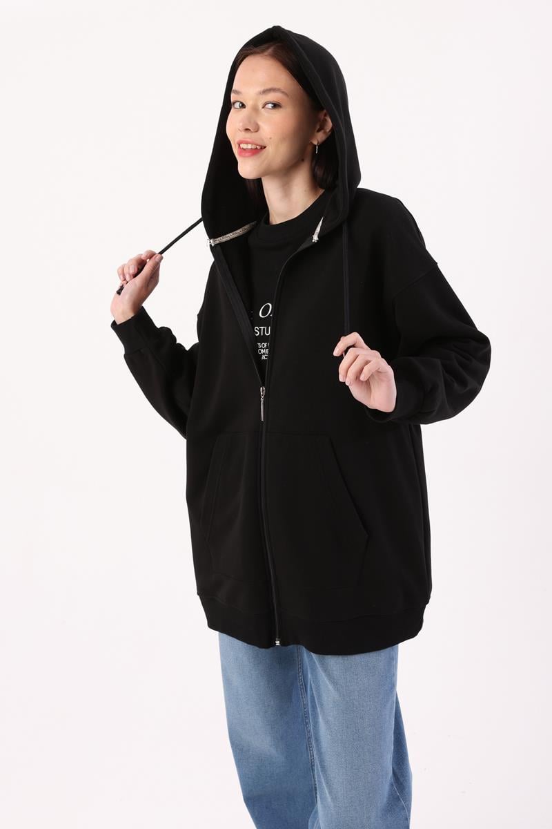 Kanguru Cepli Oversize Sweat Hırka