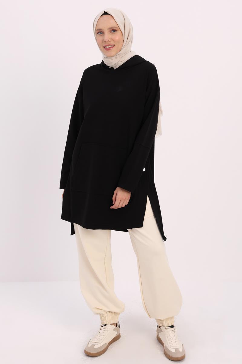 Hooded Sweat Tunic with Side Slits