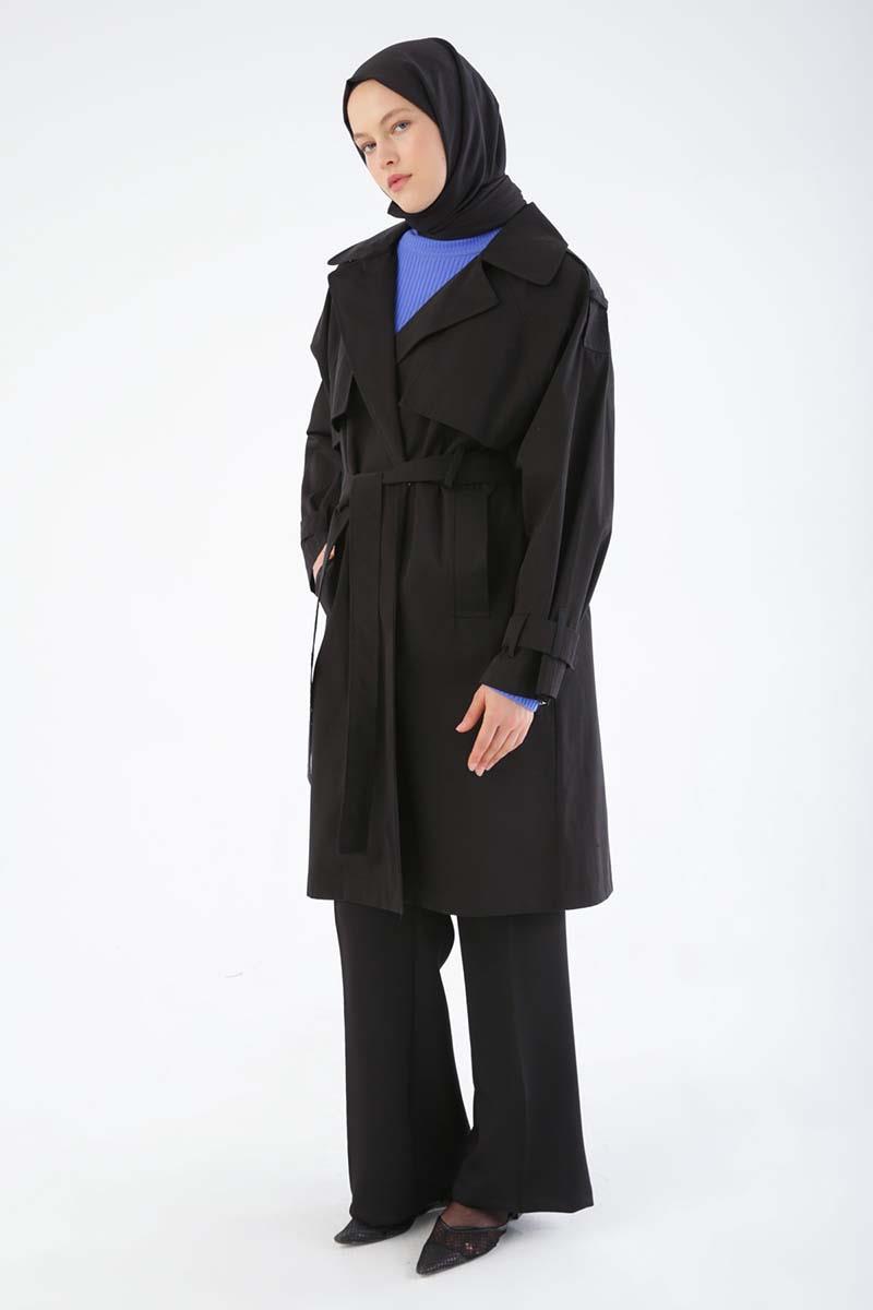 Kemerli Çıtçıtlı Oversize Trençkot