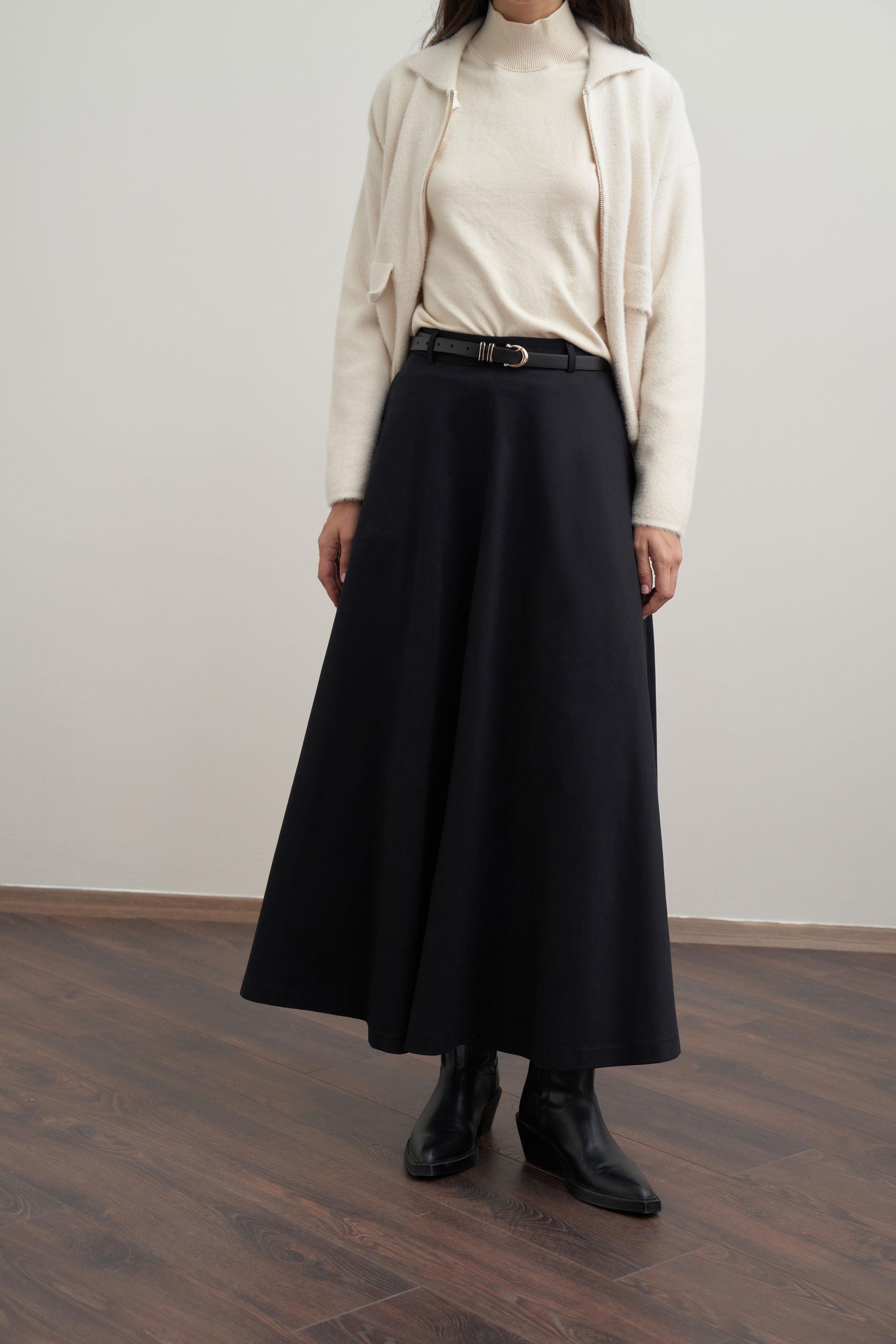 Siyah-Kloş Gabardin Etek