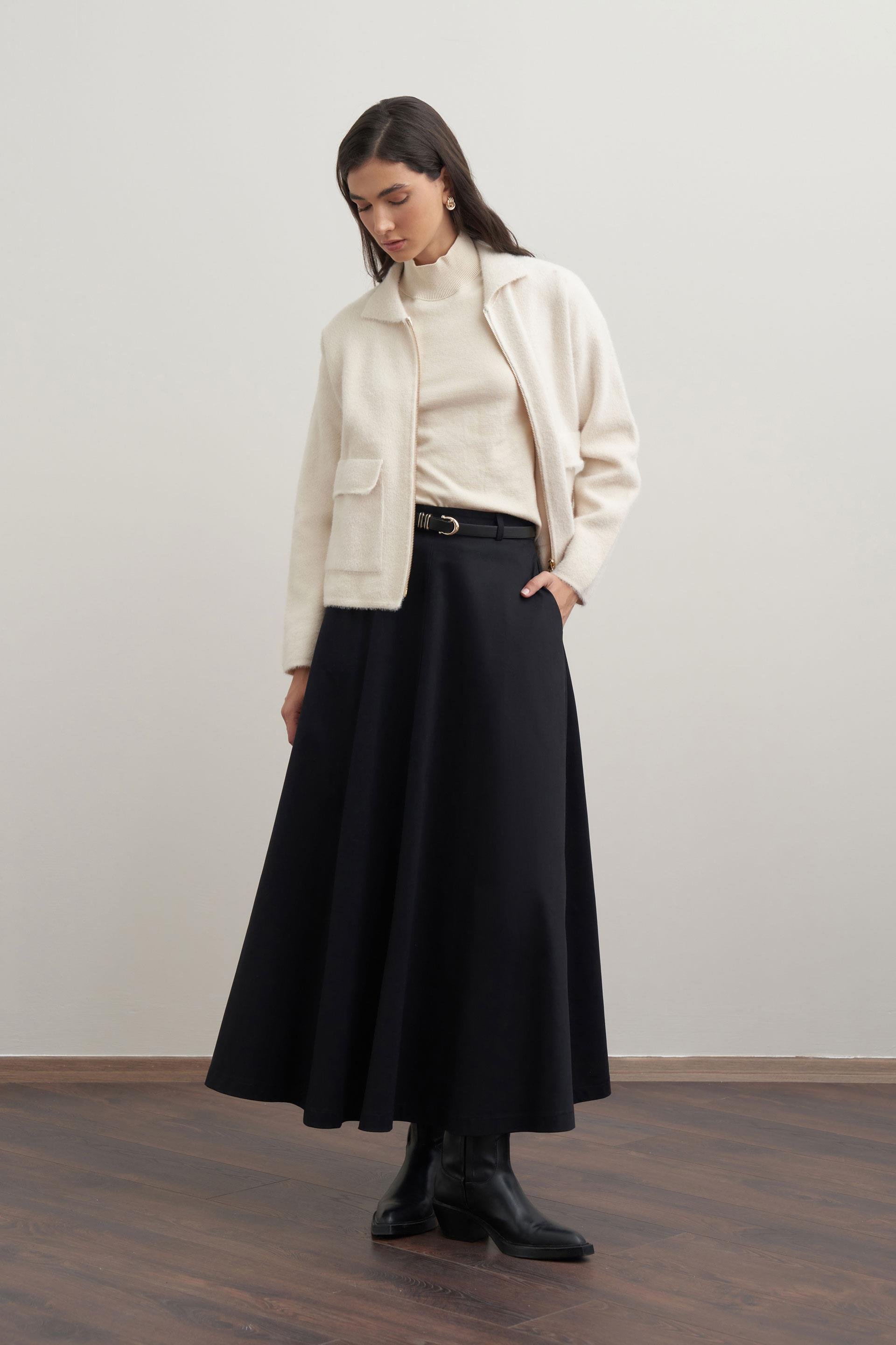 Siyah-Kloş Gabardin Etek