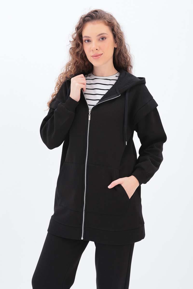 Kolu Patlı Kapüşonlu Pantolonlu Takım