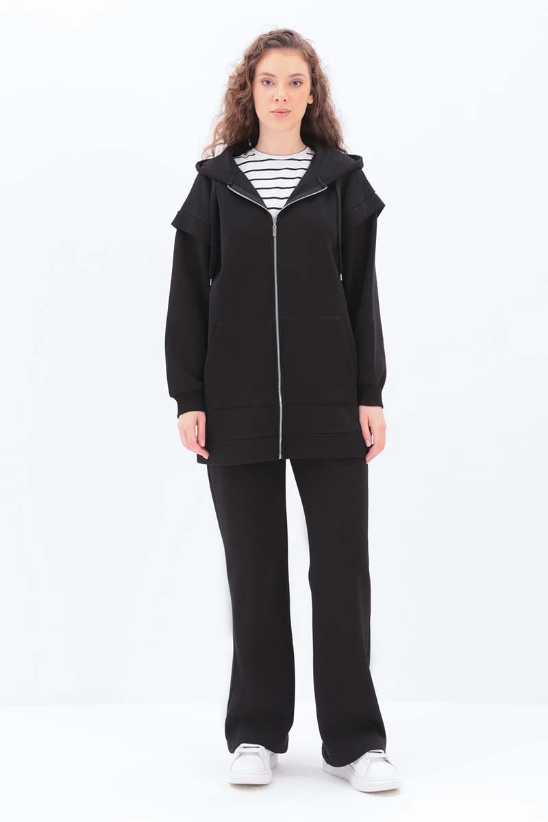Kolu Patlı Kapüşonlu Pantolonlu Takım