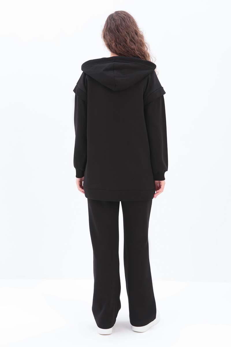 Kolu Patlı Kapüşonlu Pantolonlu Takım