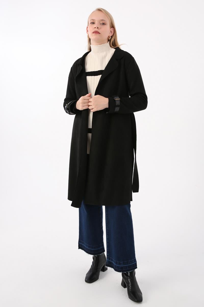 Suede Trench Coat with Belted Sleeves