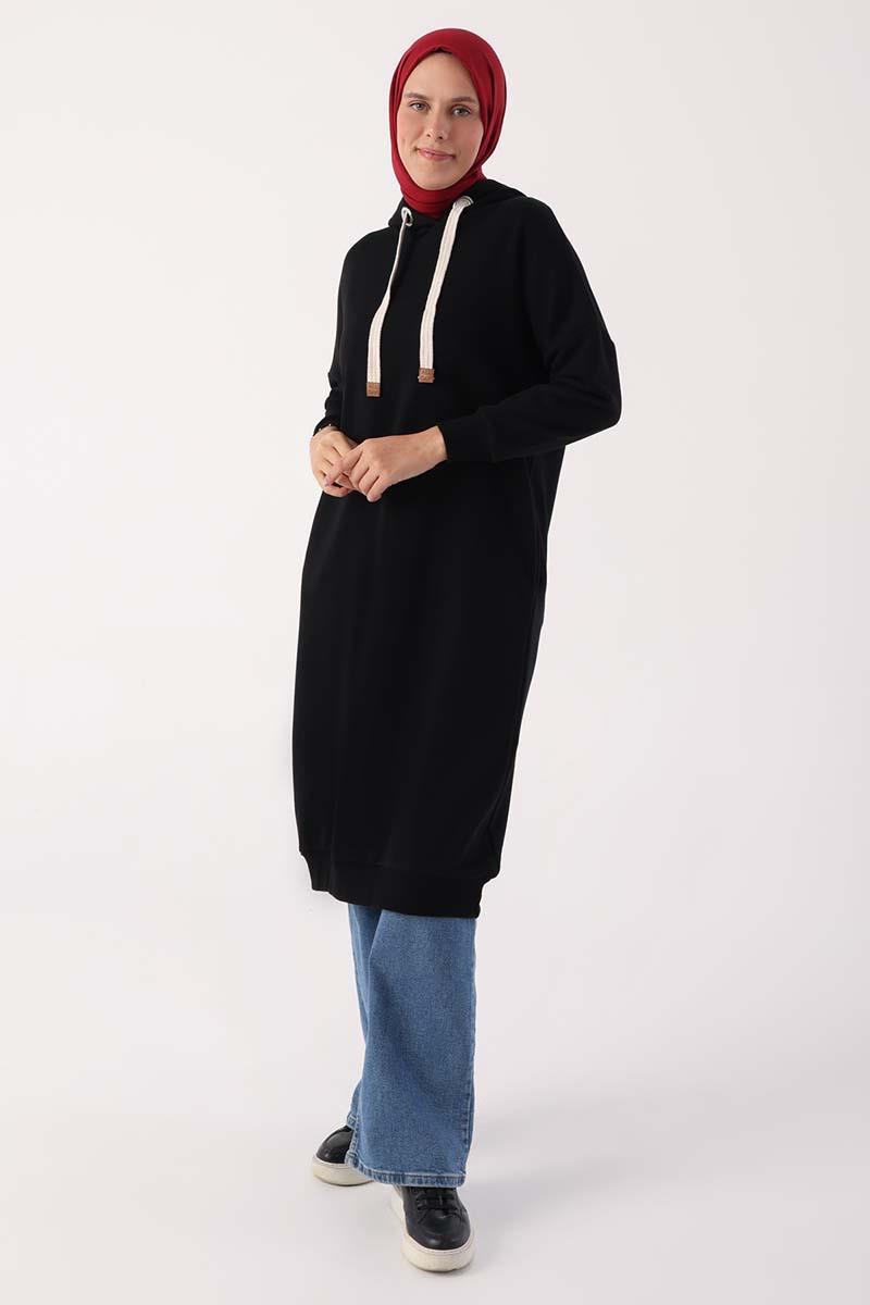 Kuşgözlü Kapüşonlu Cepli Sweat Tunik