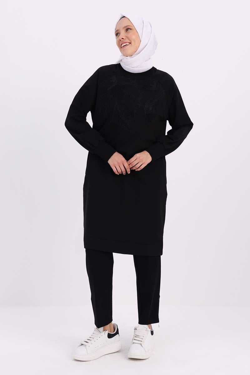 Cepli Reglan Kol Nakışlı Sweat Tunik