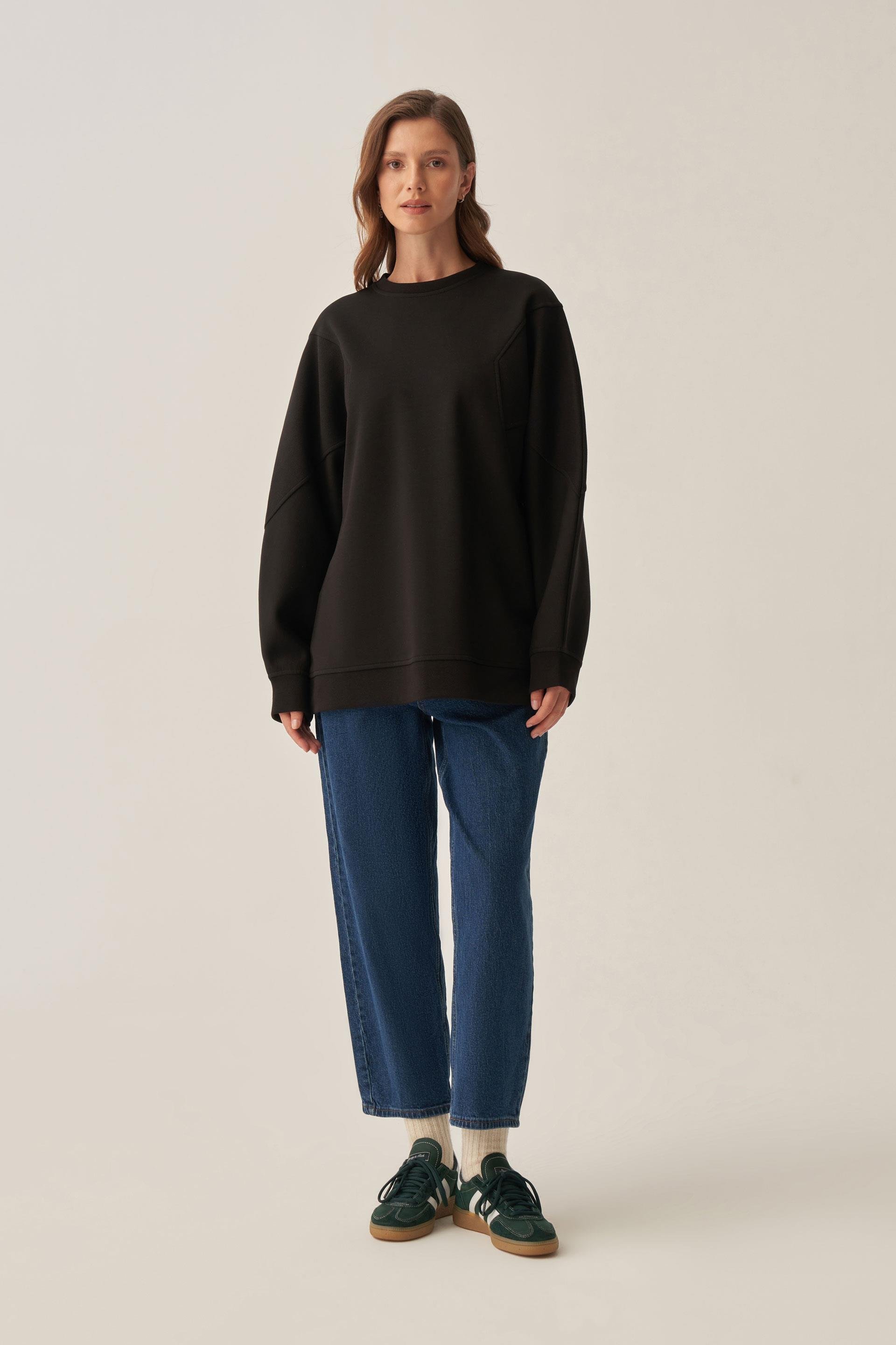 Siyah-Oversize İnterlok Sweat