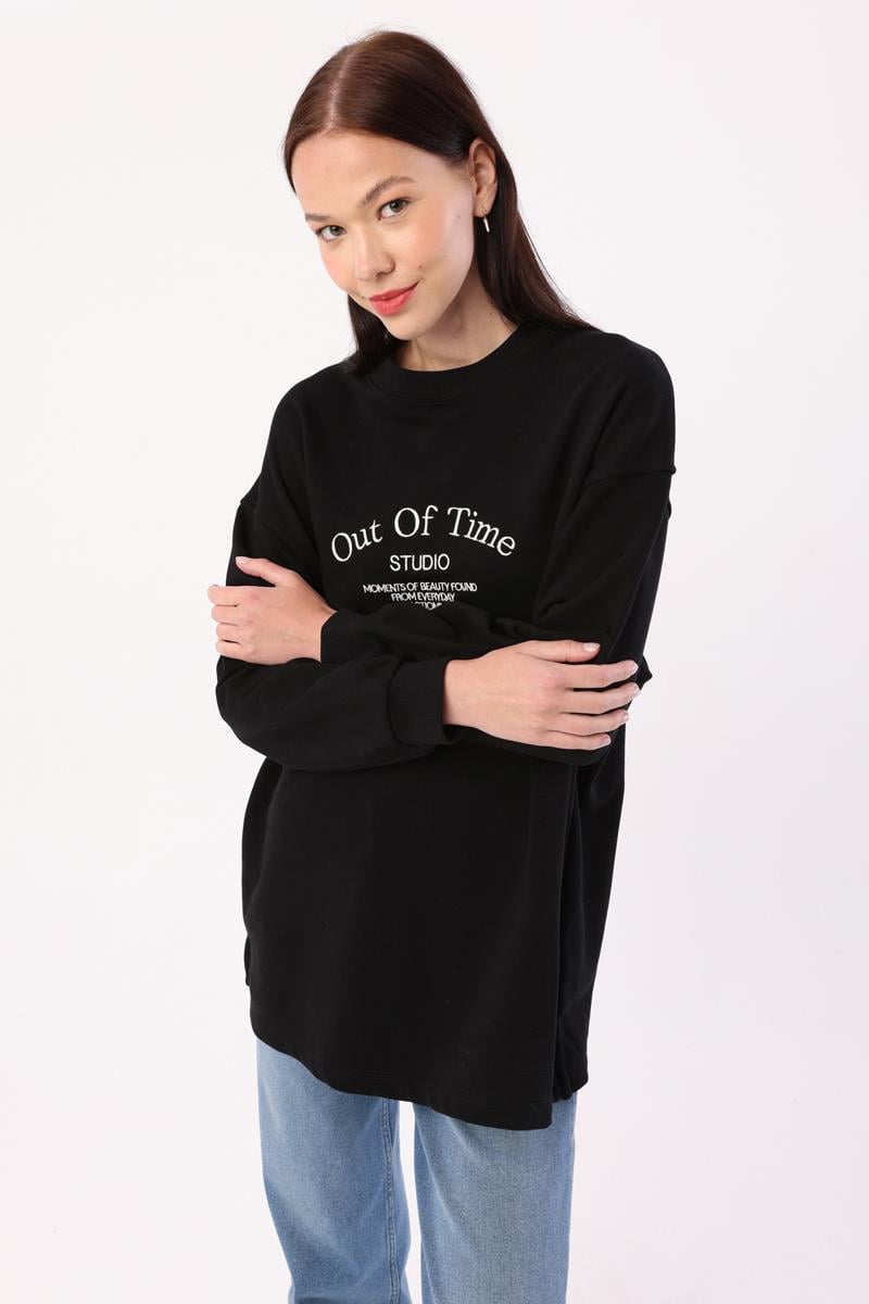 Oversize Nakışlı Sweatshirt
