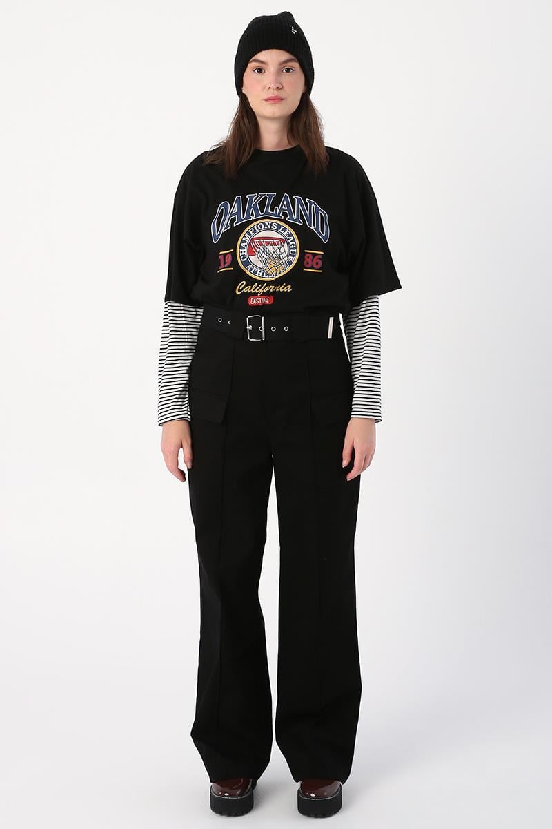 Siyah-Palaska Kemerli Cepli Bol Paça Pantolon