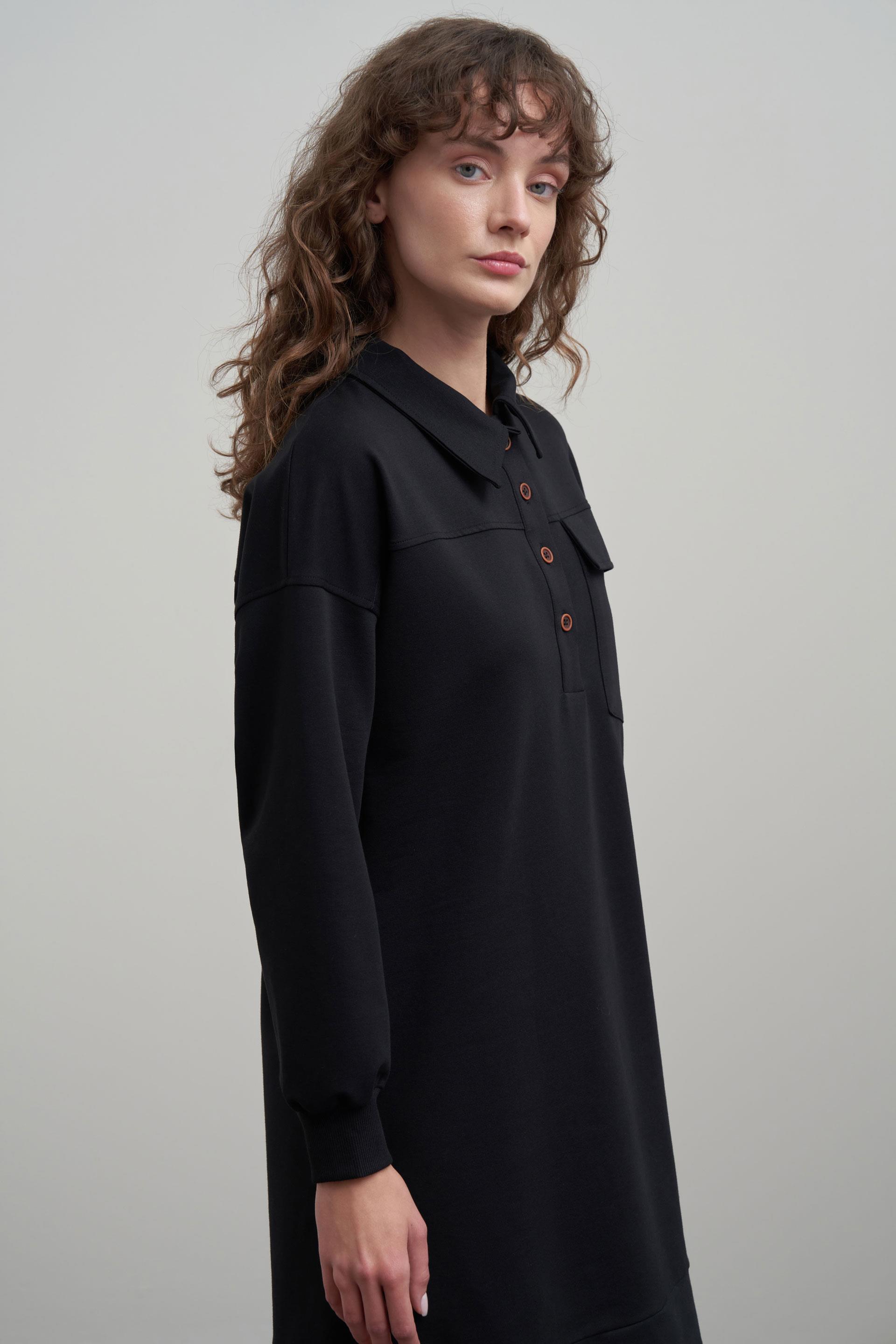 Siyah-Pamuklu Cep Detaylı Tunik