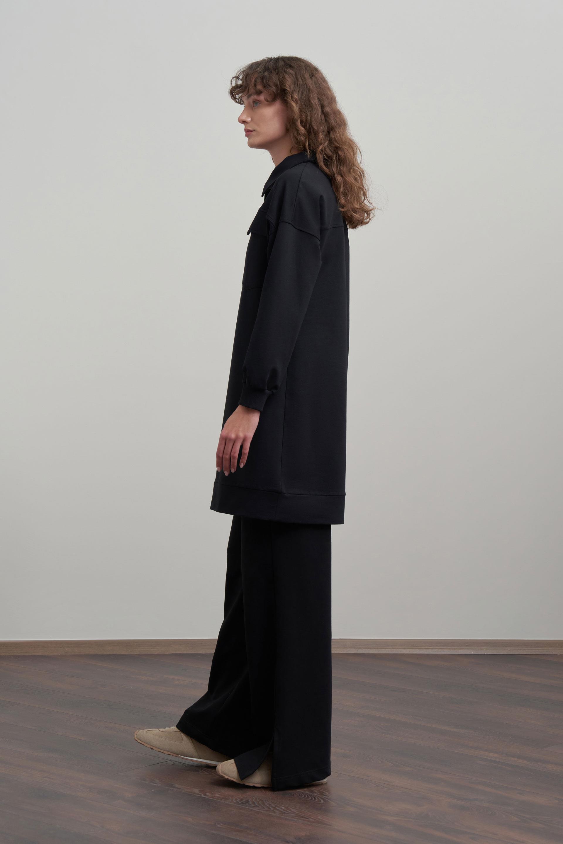 Siyah-Pamuklu Cep Detaylı Tunik