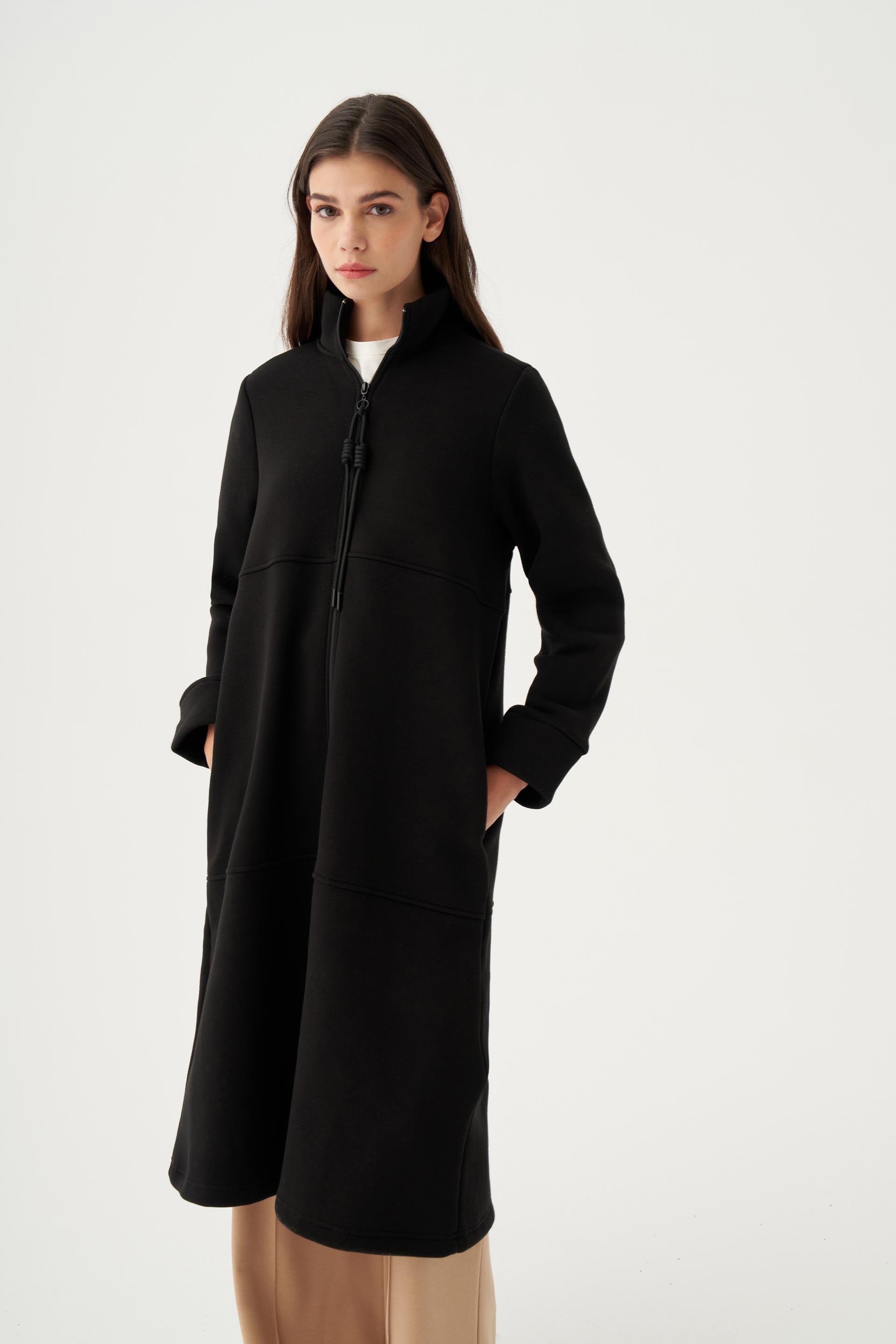 Siyah-Pamuklu Düğüm Kordonlu Sweatshirt