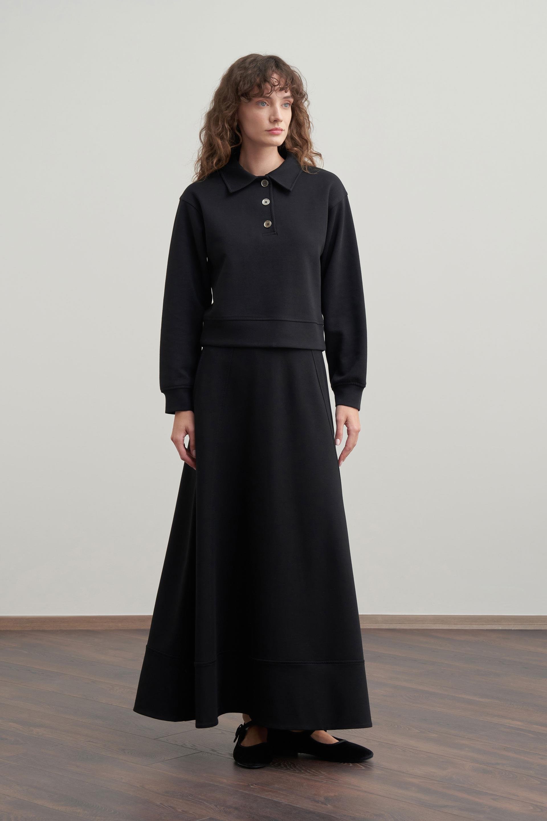 Siyah-Pamuklu Etek Ucu Bantlı Çan Etek