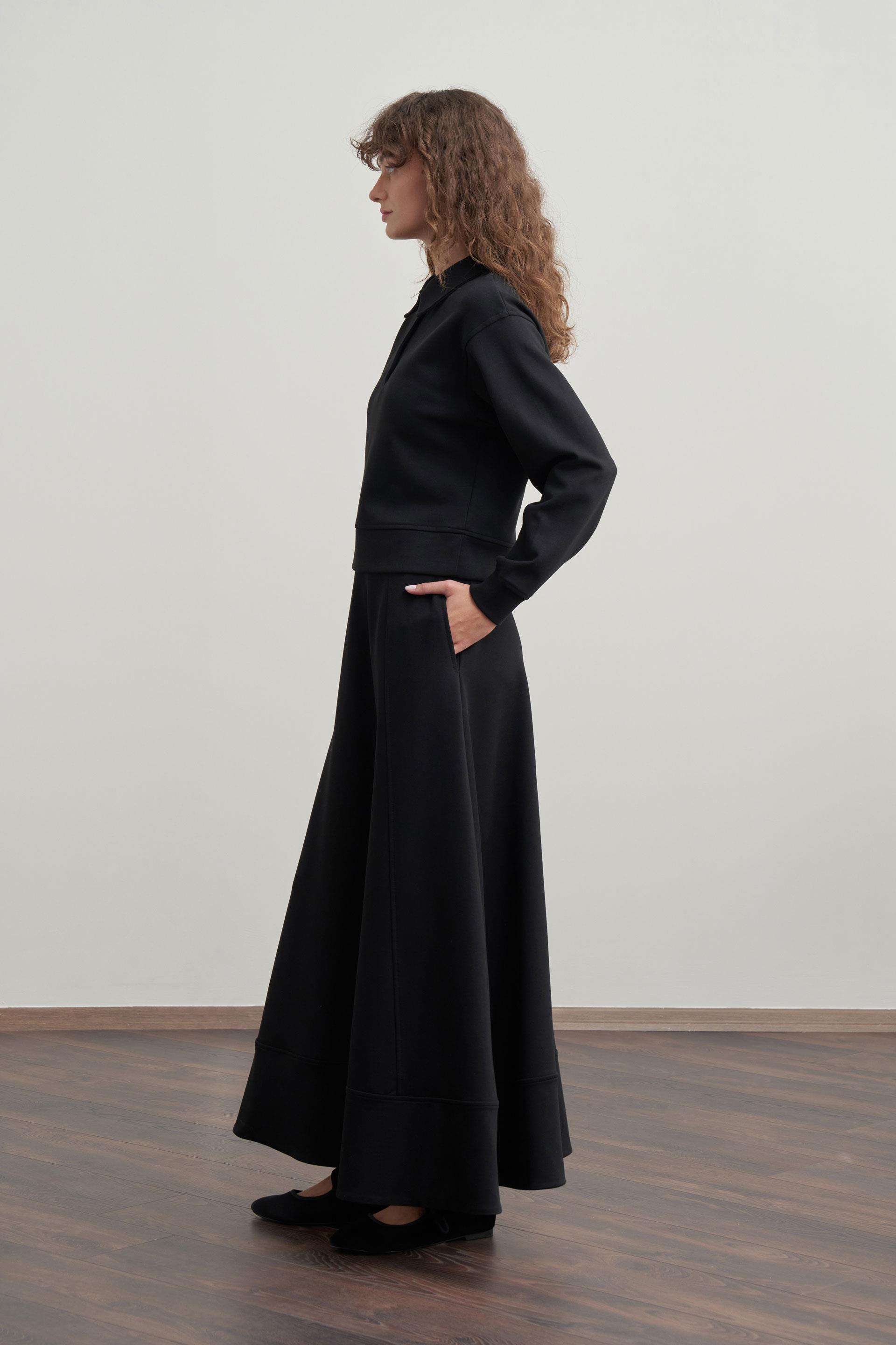 Siyah-Pamuklu Etek Ucu Bantlı Çan Etek