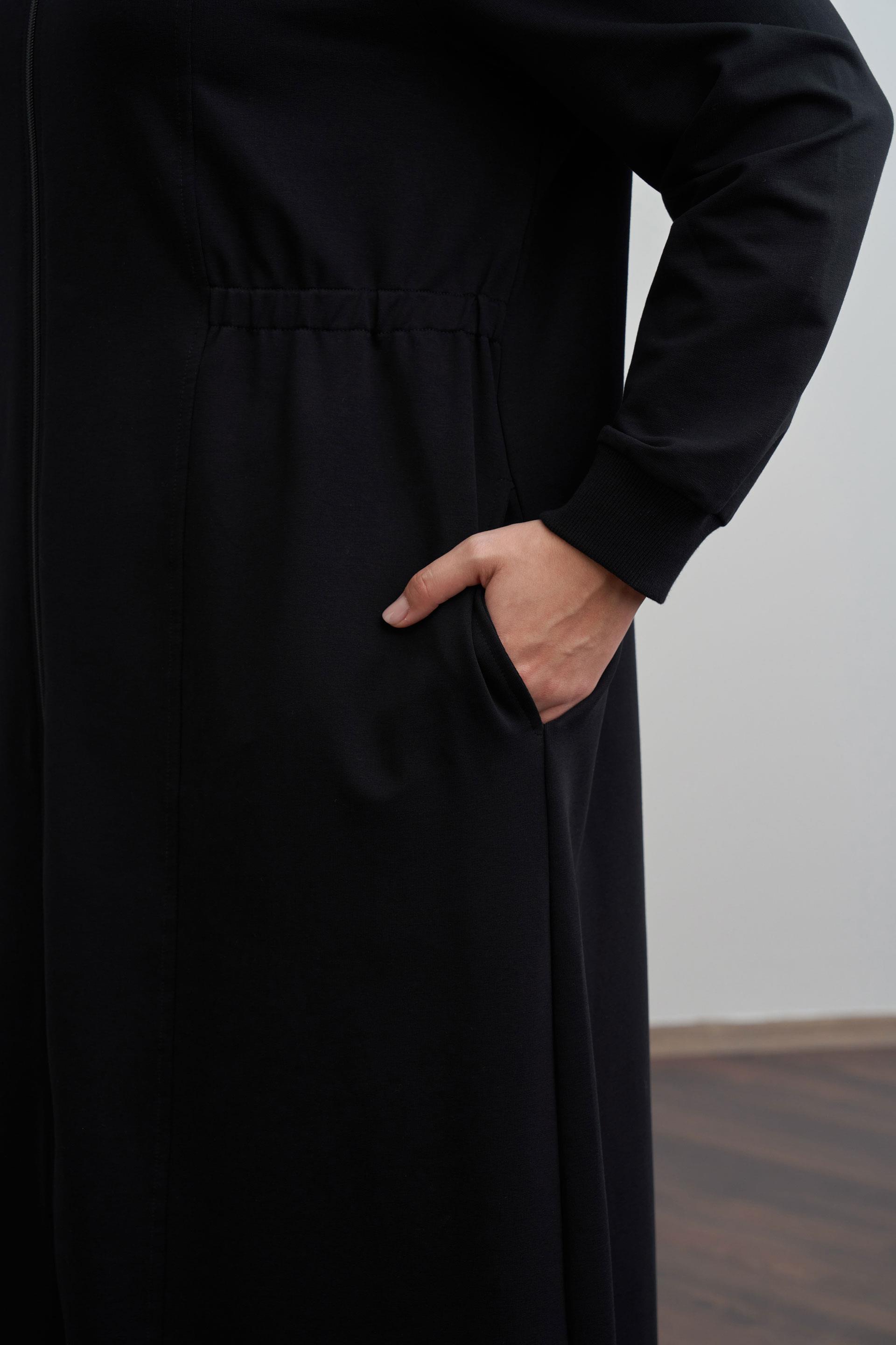 Siyah-Pamuklu Fermuarlı Uzun Ferace