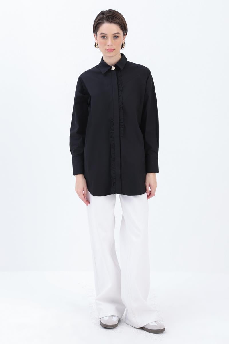 Siyah-FIRFIRLI GÖMLEK TUNİK