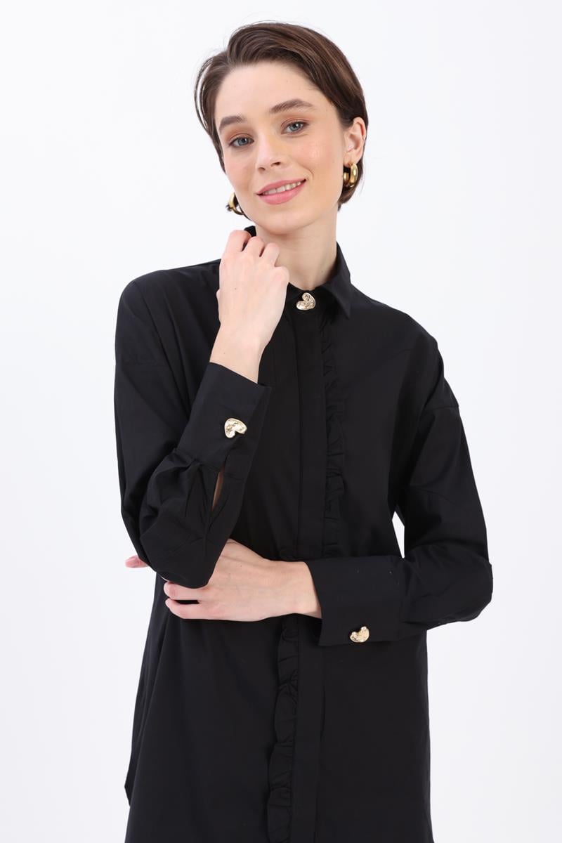 Siyah-FIRFIRLI GÖMLEK TUNİK