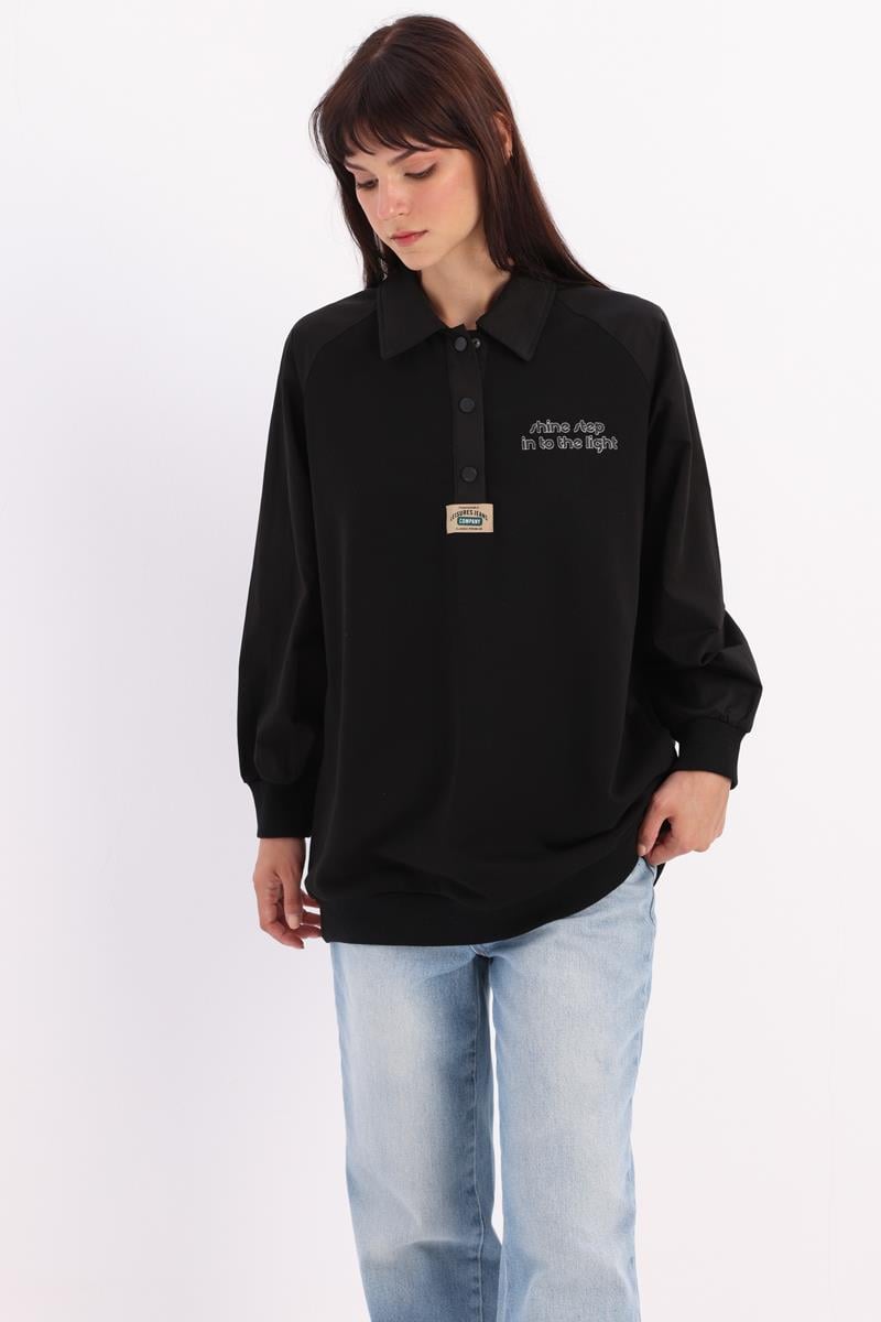 Cotton Polo Collar Sweatshirt