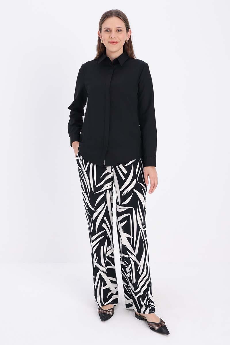 Siyah-Pamuklu Gizli Patlı Gömlek